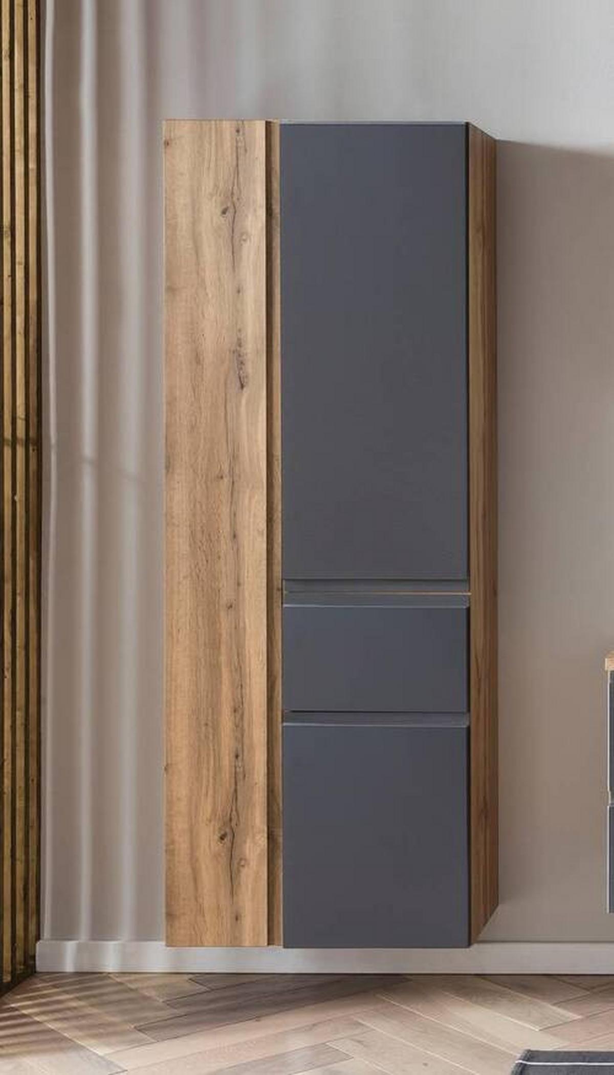 Hochschrank "Varese" in grau/wotaneiche - Eiche Wotan/Grau, MODERN, Holzwerkstoff (65/180/35cm) - Held