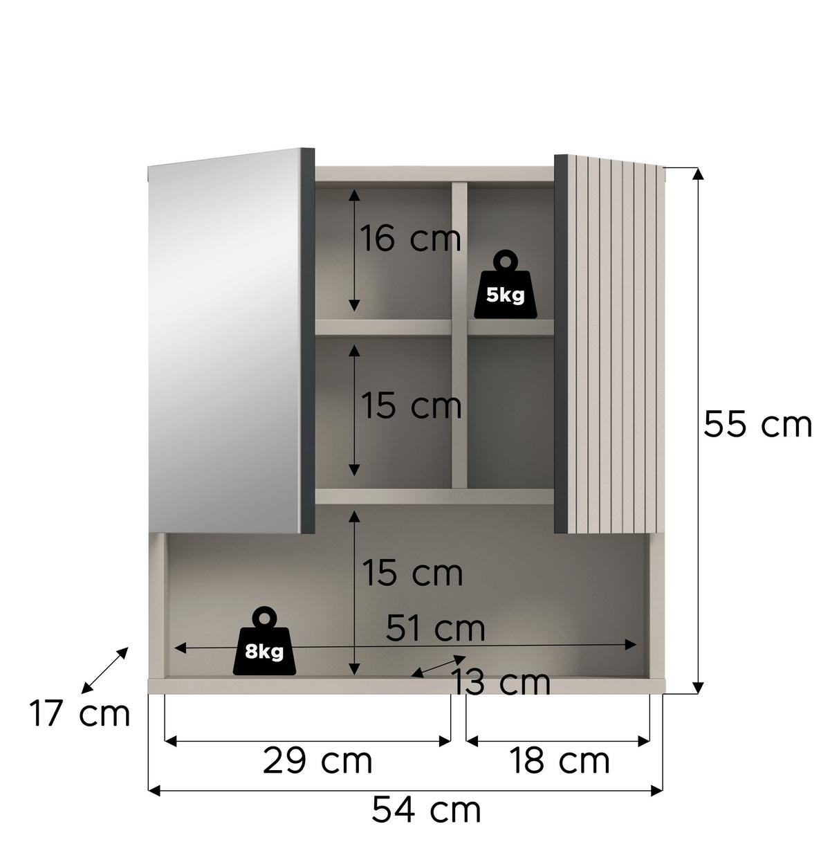 Spiegelschrank Mone Kaschmir - Kaschmir, Trend, Glas/Holzwerkstoff (60/55/17cm) - MID.YOU