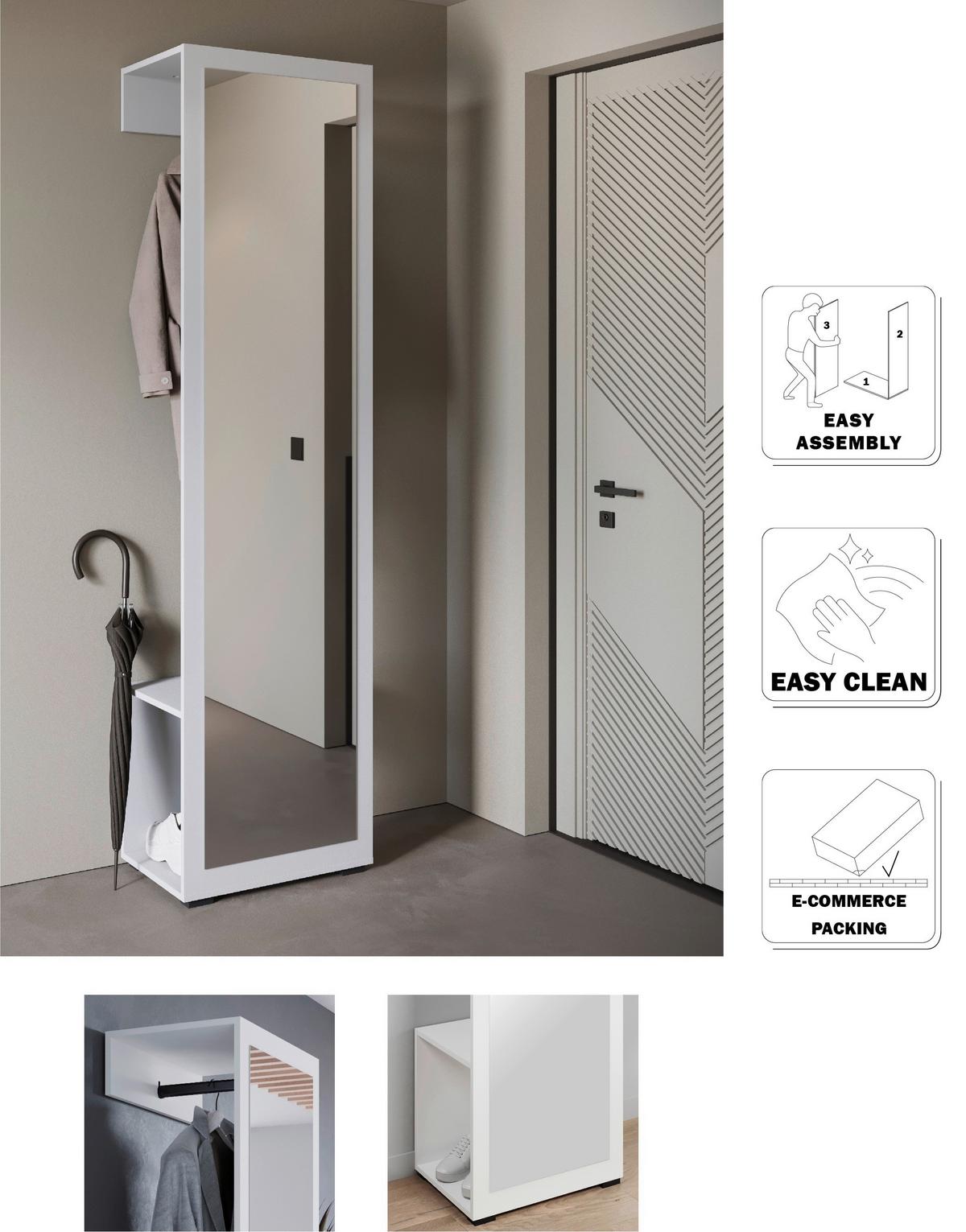 Predsoba Dino, Bela, 2-Delna - bela, Basics, leseni material (50/190/35cm) - P & B