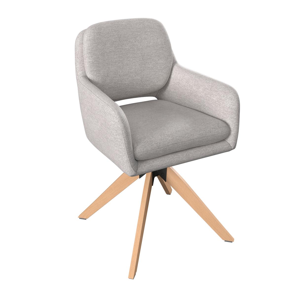 Armlehnstuhl Adrien Greige Webstoff Drehbar Gepolstert - Greige/Naturfarben, MODERN, Holz/Textil (64/59/92cm) - Bessagi Home