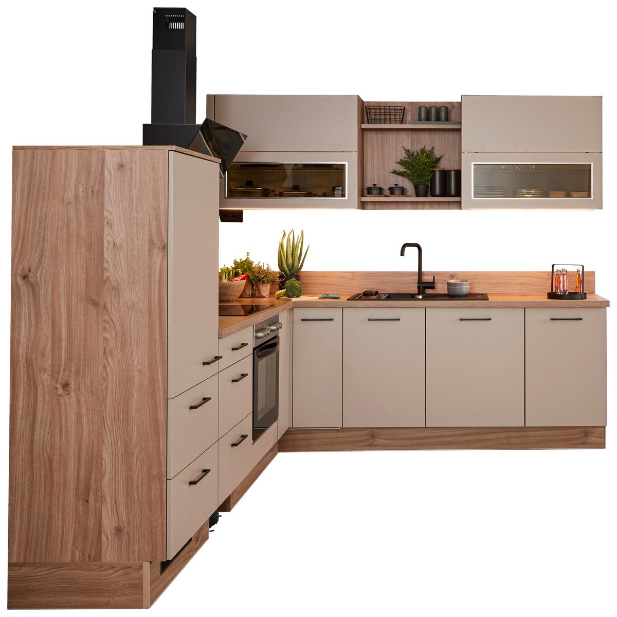 Einbauküche IP1200 Cappucinofarben - Eichefarben/Cappuccino, MODERN, Holzwerkstoff/Metall (270/250cm) - Impuls