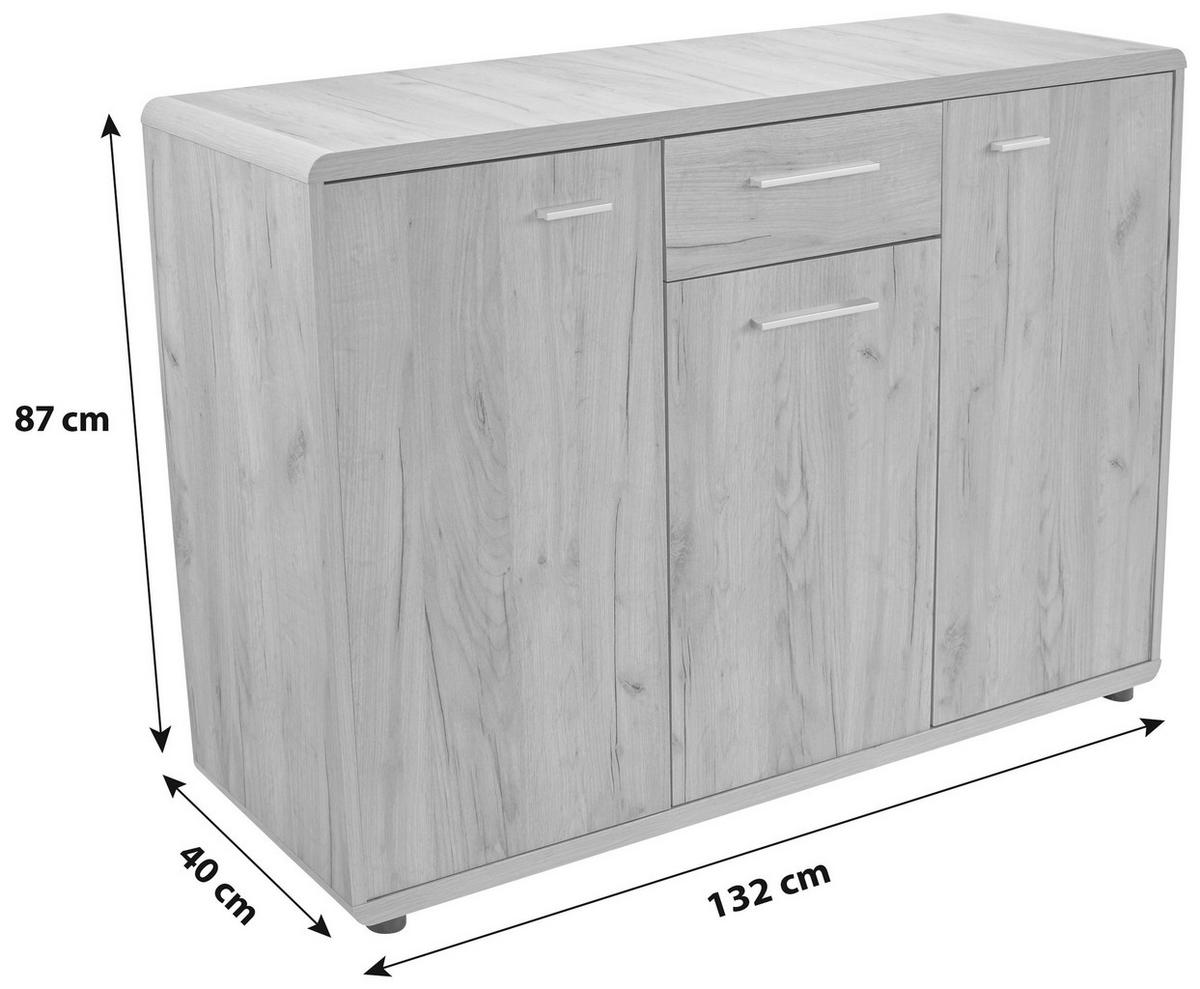 Komoda Fontana New - temno siva/barve hrasta, Moderno, umetna masa/leseni material (132/87/40cm) - Mömax