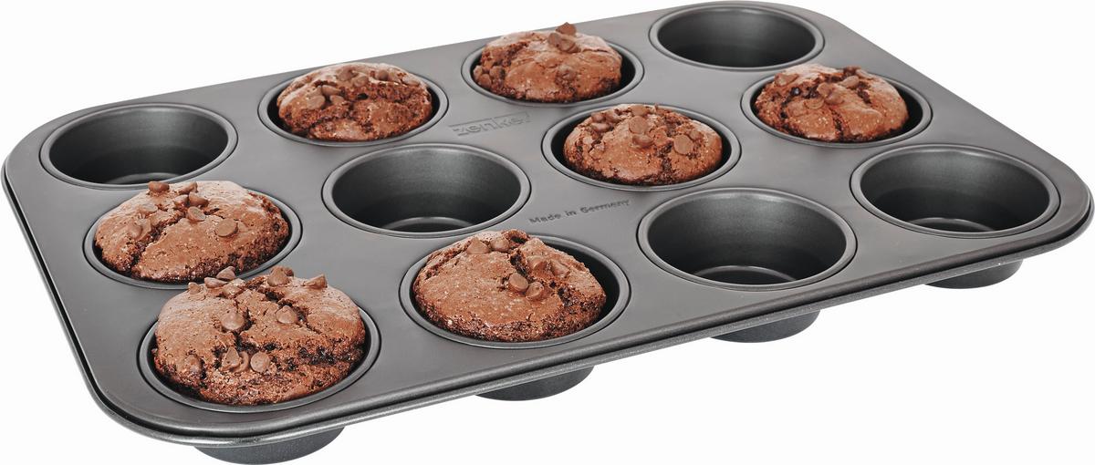 Muffinform Bakery 12-er in Schwarz aus Metall - Schwarz, KONVENTIONELL, Metall (38/26,5cm) - Zenker