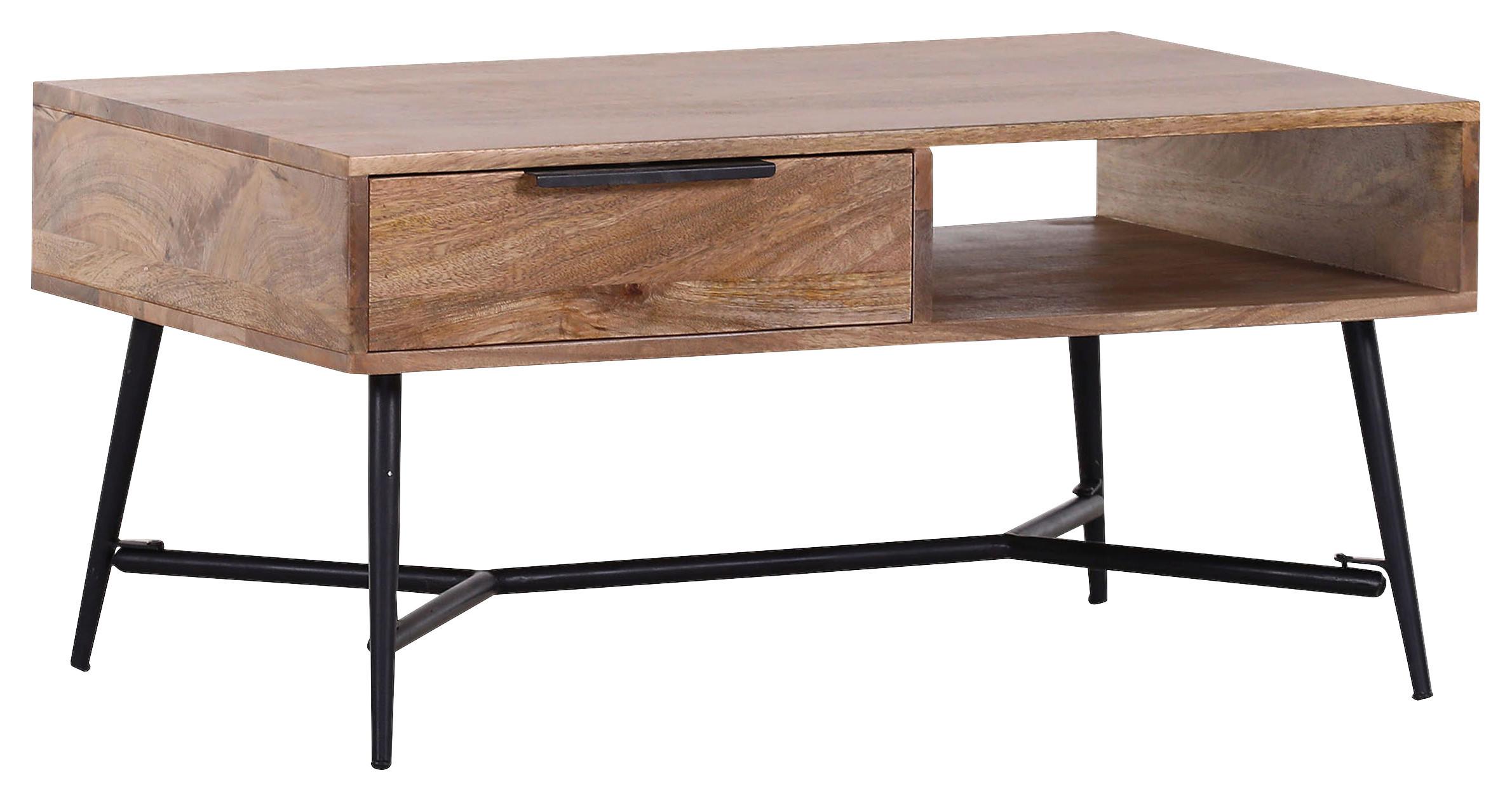 STOLIK KAWOWY SIESTA - kolor mosiężny/kolor naturalny, Trend, metal/drewno (87/55/40cm) - Livetastic
