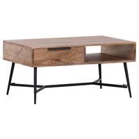 STOLIK KAWOWY SIESTA - kolor mosiężny/kolor naturalny, Trend, metal/drewno (87/55/40cm) - Livetastic