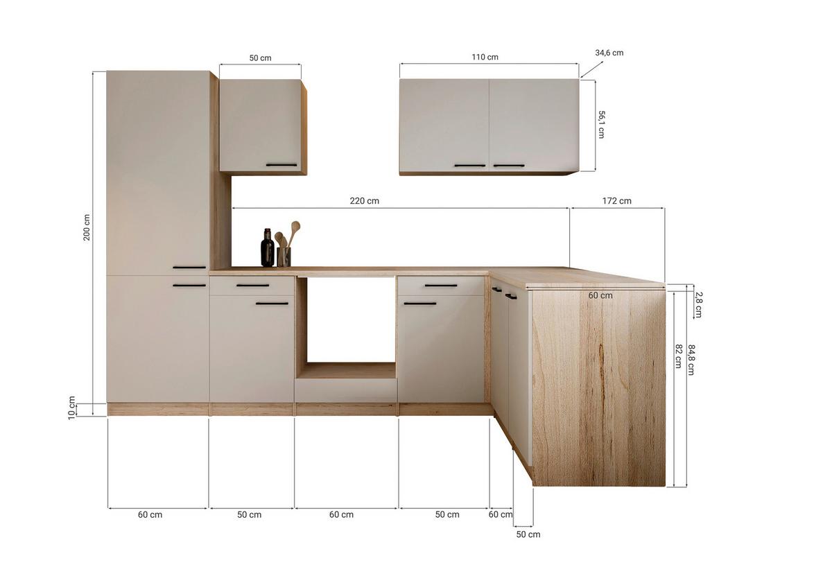 Eckküche Merle o. Geräte ca. 280x172cm Kaschmir - Kaschmir/Eichefarben, Trend, Holzwerkstoff/Metall (280/172cm) - Respekta