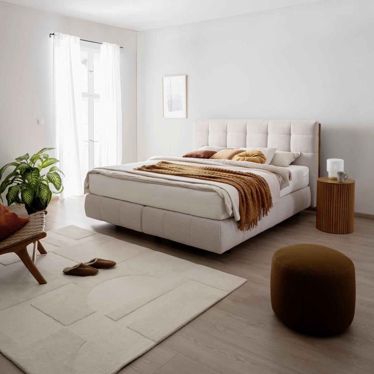 Boxspringbett Lavenito Beige ca. 180x200cm - Beige/Schwarz, KONVENTIONELL, Textil (180/200cm) - Premium Living