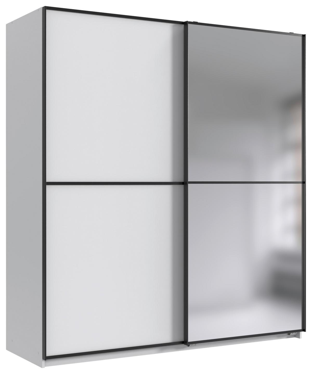 Schwebetürenschrank Ulm Weiß - Silberfarben/Schwarz, Glas/Holzwerkstoff (135/198/65cm) - Mömax