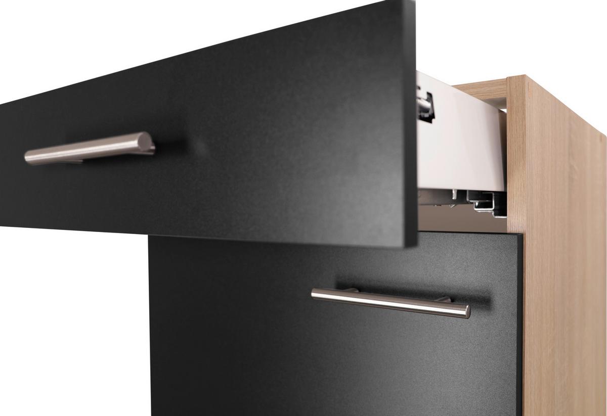 Kuhinjska Spodnja Omarica Merle, Barva Hrasta, Črna - srebrne barve/črna, Basics, kovina/leseni material (50/84,8/60cm) - Respekta