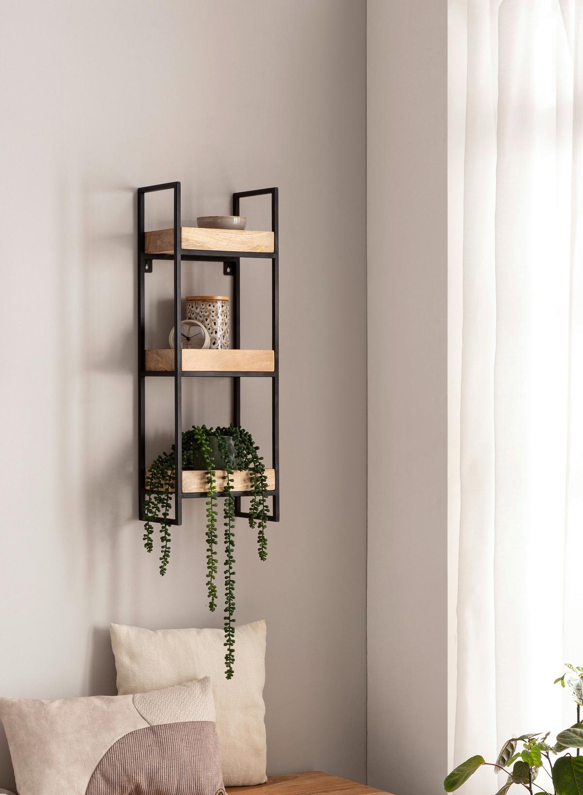 Stenski Regal Wl6.763 - črna/rjava, Trendi, kovina/les (27/77/18cm) - MID.YOU