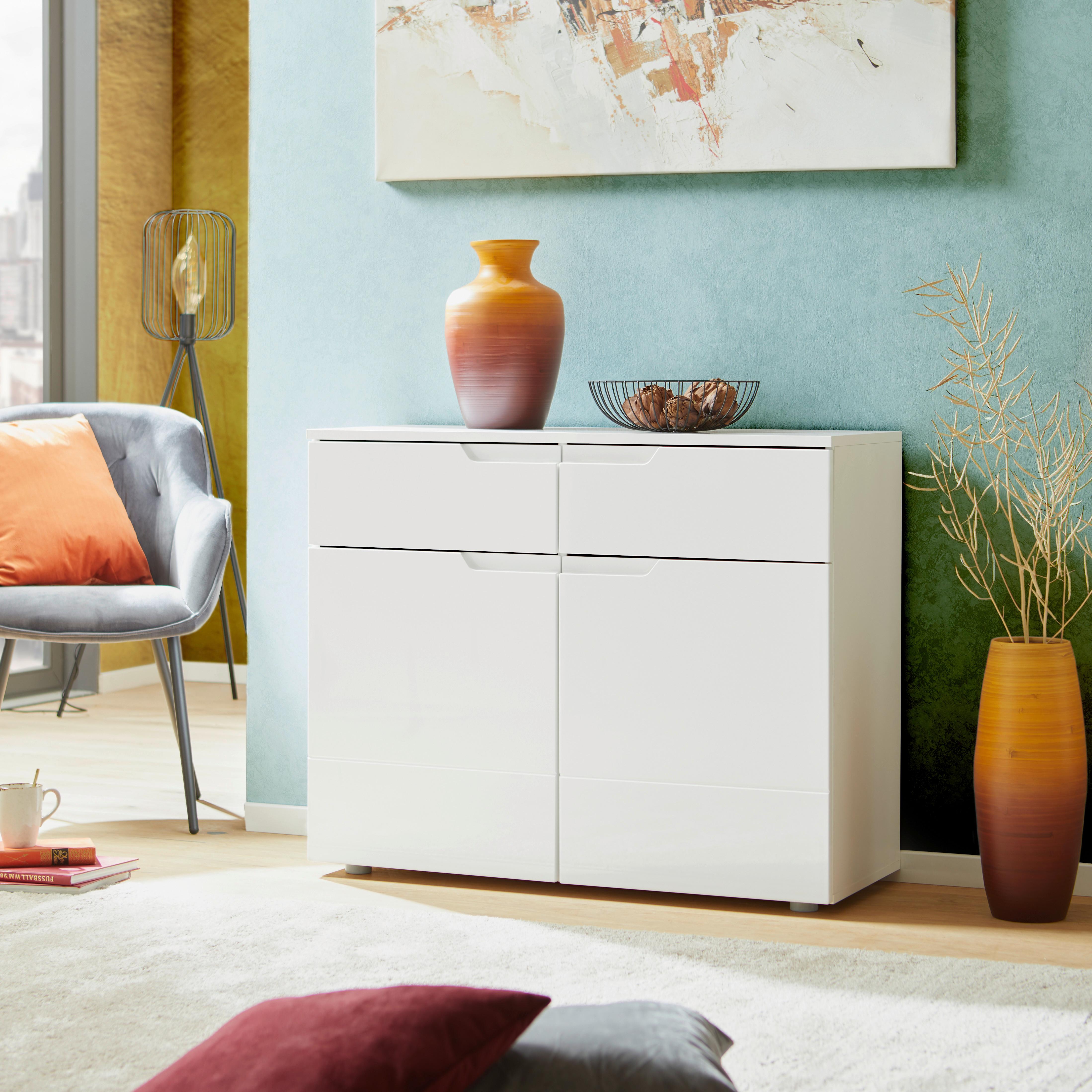 Comodă HILTON - alb/alb lucios intens, Modern, material pe bază de lemn (100/81,4/40cm) - Modern Living