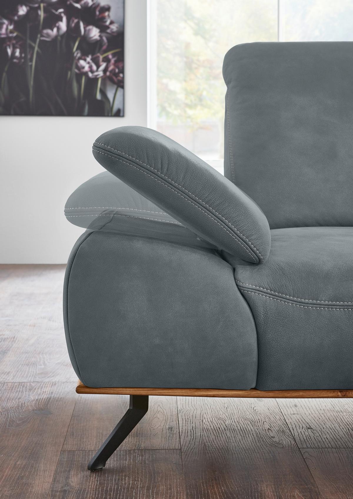 Wohnlandschaft Erling Blaugrau - Beige/Blaugrau, MODERN, Leder/Metall (322/89/187cm) - Premium Living