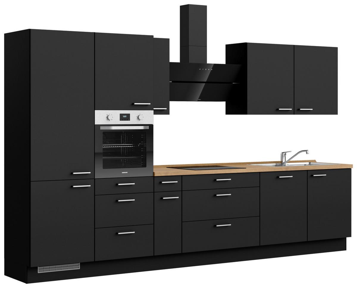 Küchenblock Touch High m. Geräten Schwarz - Edelstahlfarben/Eichefarben, MODERN, Holzwerkstoff/Metall (360cm) - Nobilia