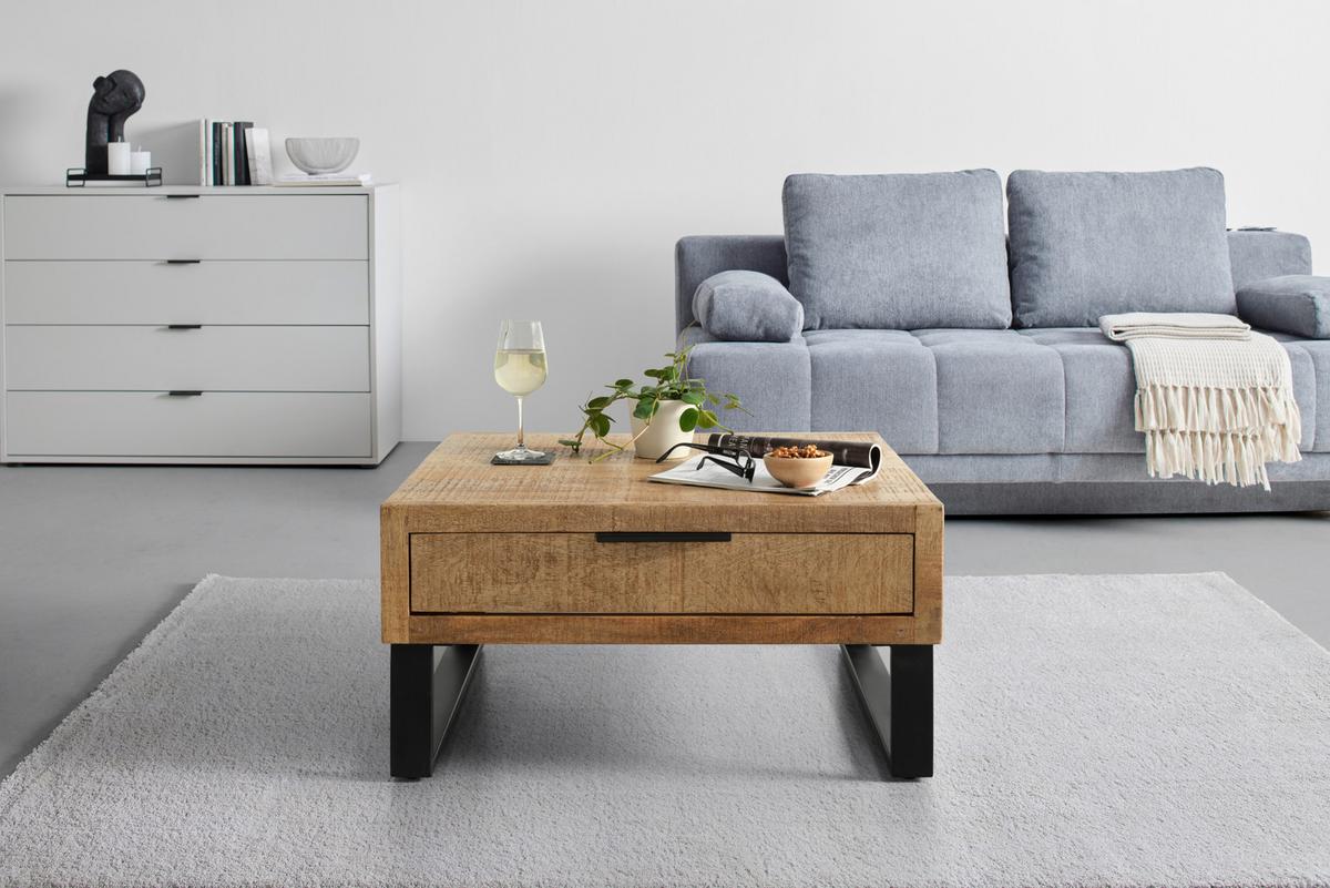 Couchtisch Everest in Naturfarben/Schwarz - Schwarz/Naturfarben, Natur, Holz/Metall (80/40/80cm) - Mömax