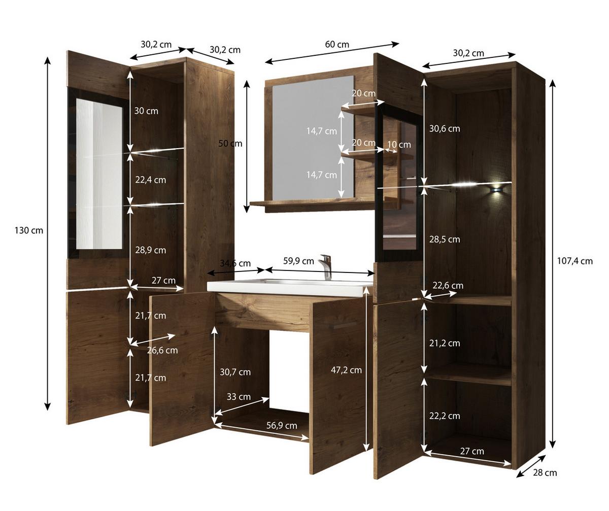 Badmöbel-Set 5-tlg. Madrit mit LED ca. 120 cm Anthrazit - Anthrazit/Weiß, LIFESTYLE, Glas/Holzwerkstoff (120cm) - P & B