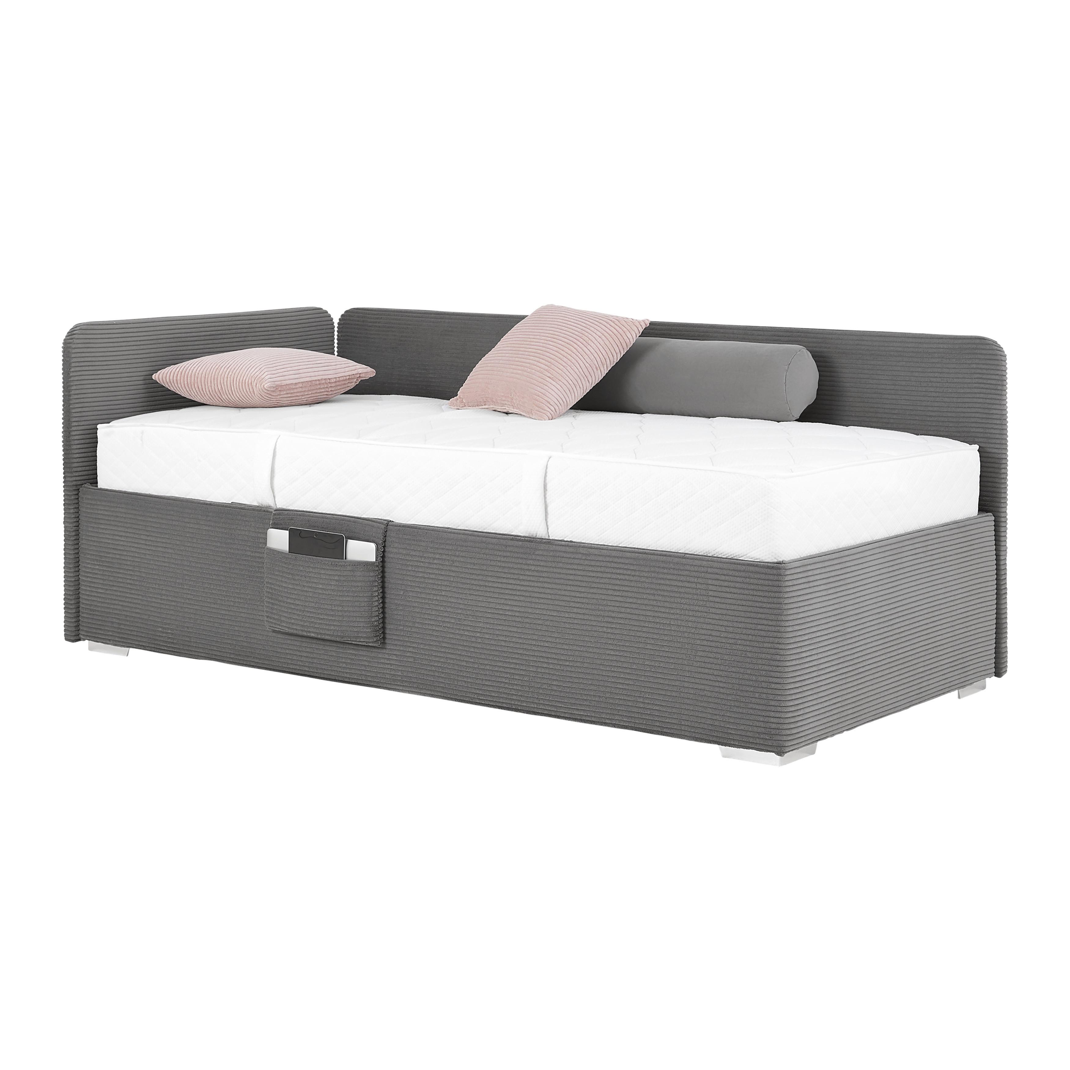 Bett Remi Grau ca. 90x200cm - Chromfarben/Naturfarben, KONVENTIONELL, Holz/Kunststoff (90/200cm) - Based