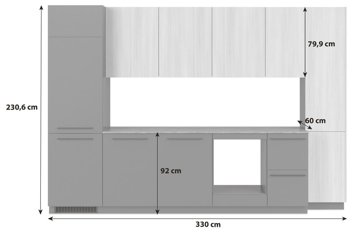 Bucatarie standard MILINO - culoare lemn stejar/grafit, Basics, material pe bază de lemn (330/230/60cm) - Visiona