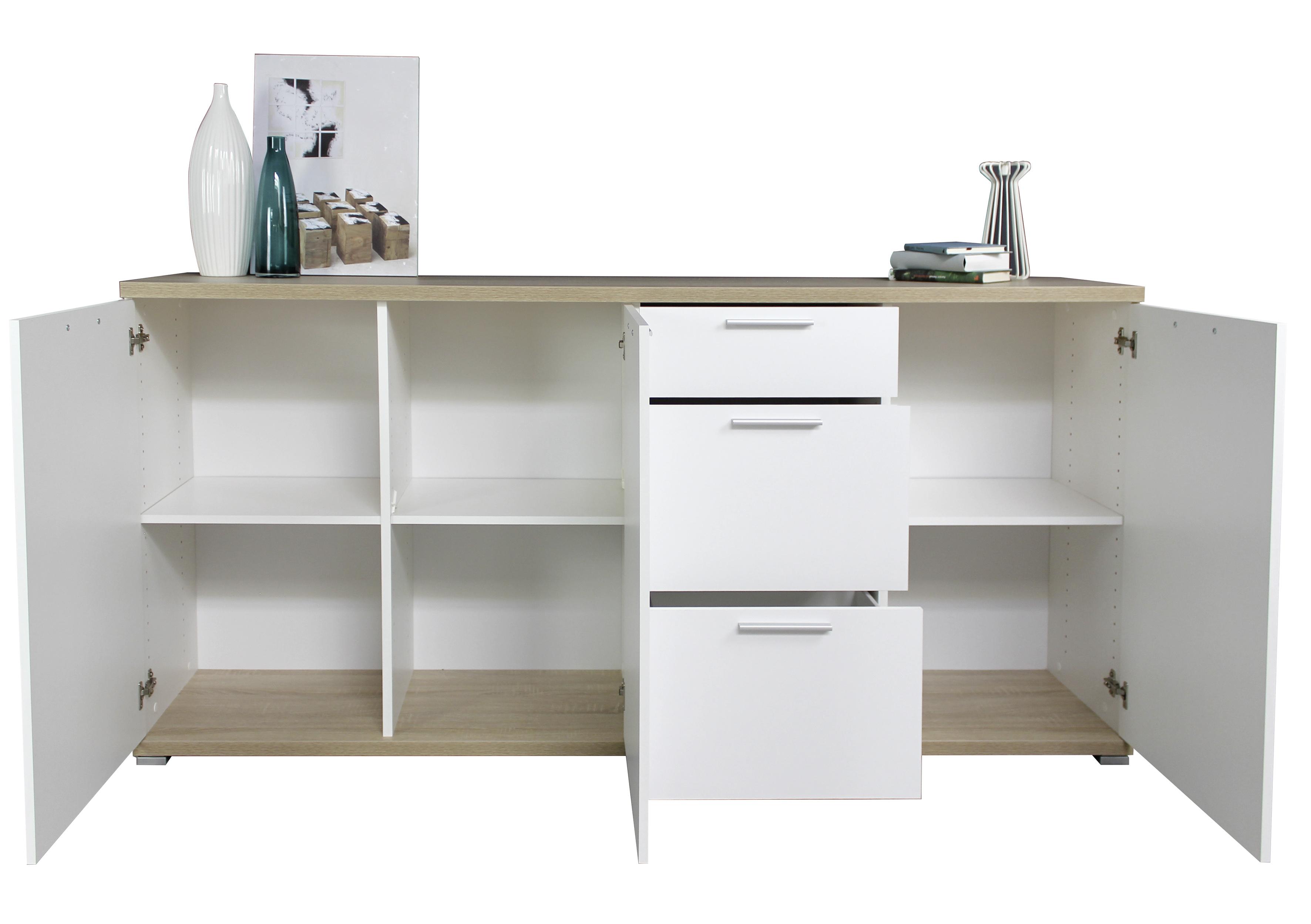 Sideboard in Eiche/Weiss - Weiss/Alufarben, Modern, Holzwerkstoff (192/88/40cm) - Mömax