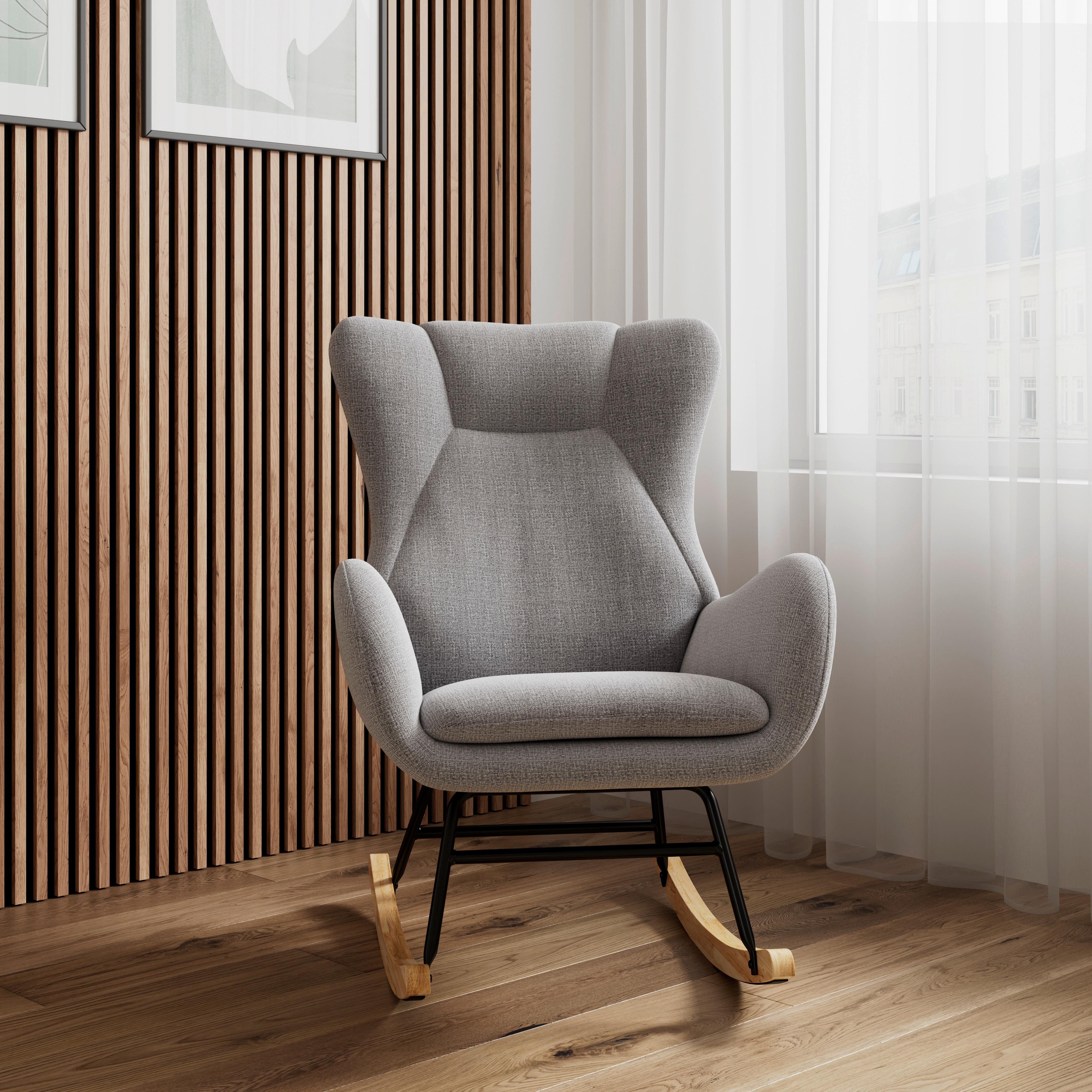 Schaukelsessel Emilio Chenille Grau - Naturfarben/Grau, MODERN, Holz/Textil (67/93/85cm)