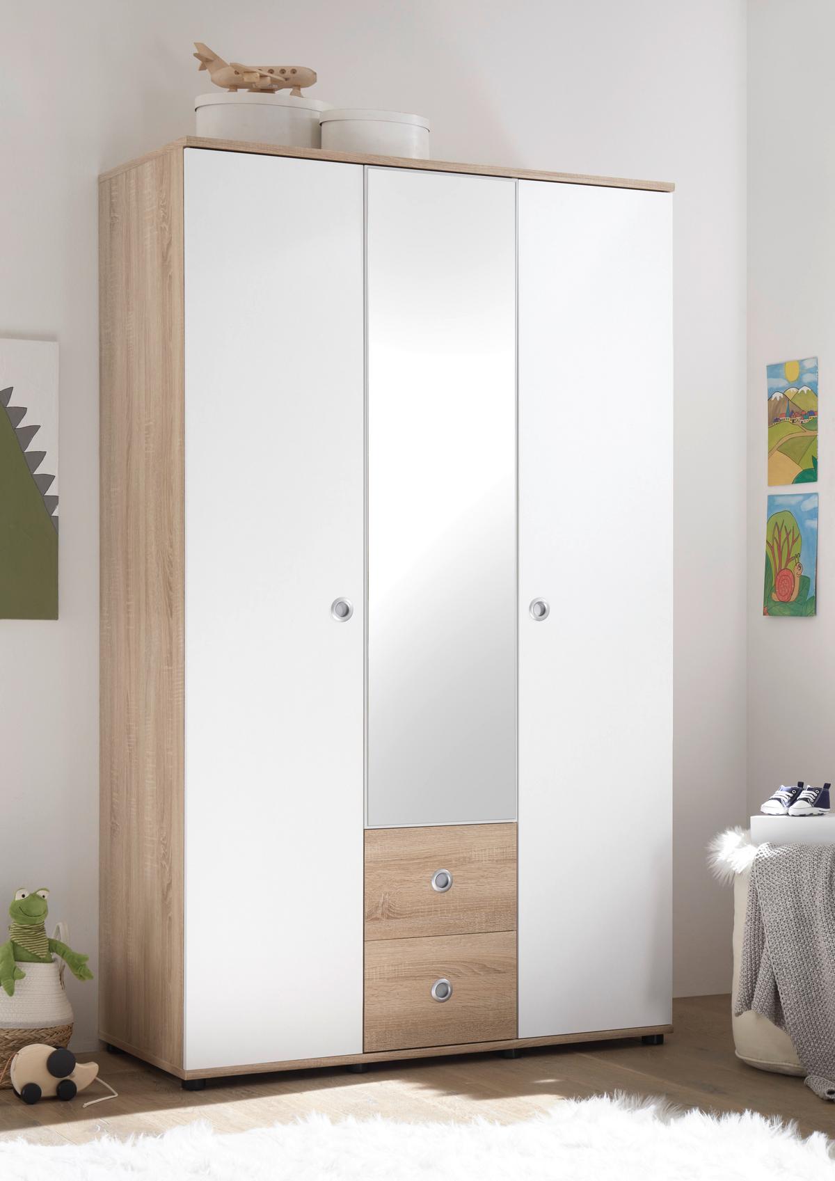 Kombinirana Omara Wiki, Bela, Barva Hrasta - bela/barve aluminija, Konvencionalno, umetna masa/steklo (115/190/52cm)