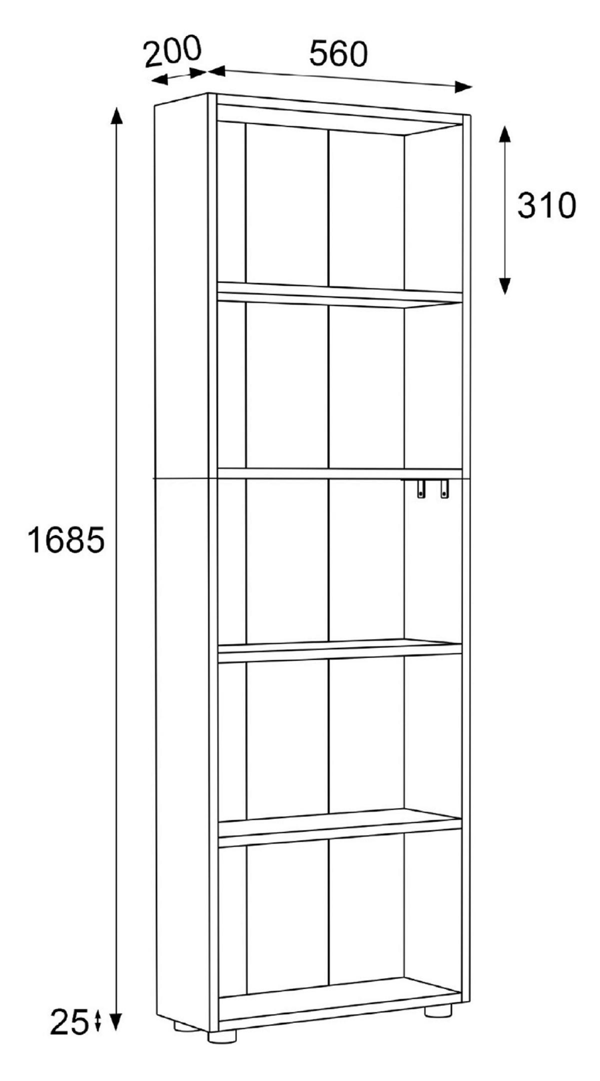 Regal Bulas, Bela - črna/bela, Basics, umetna masa/leseni material (56/169/20cm) - MID.YOU