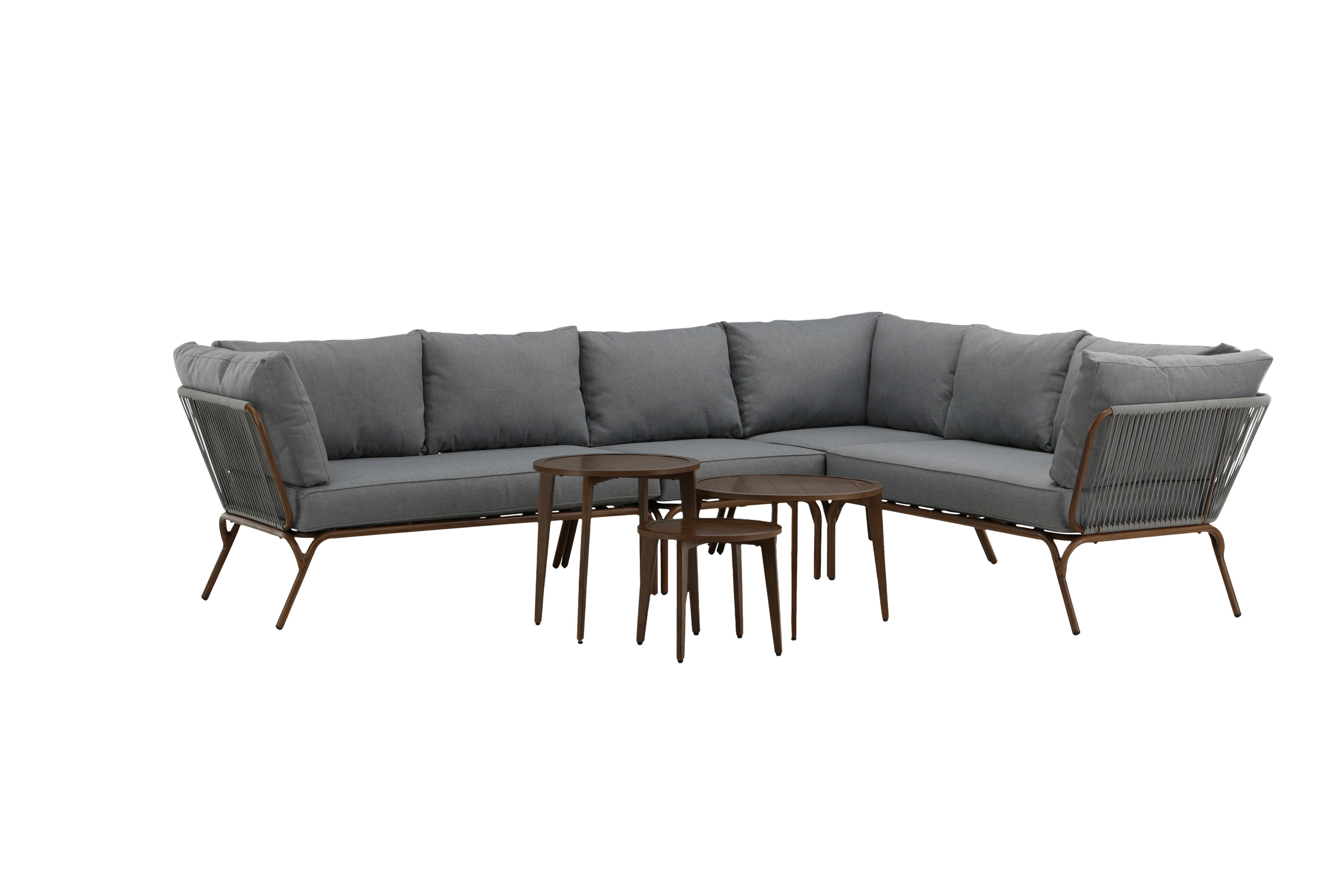 Dining-Loungeset Roxo ca. 283x221 cm Grau - Braun/Grau, KONVENTIONELL, Textil/Metall - Gardenson