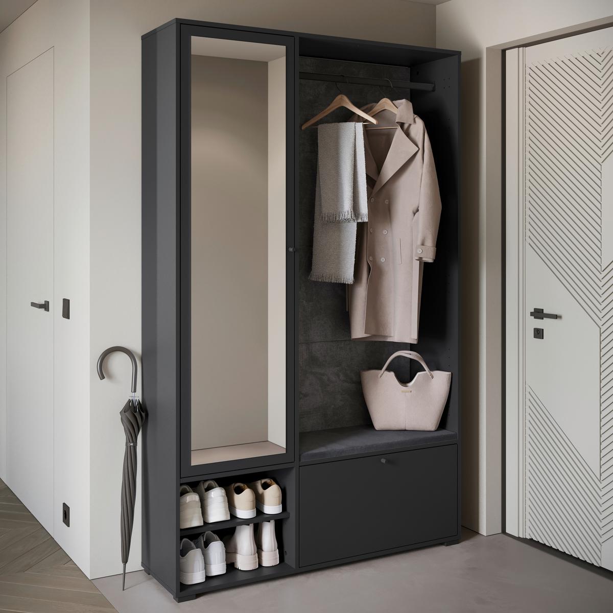 Garderobe Dino 013 4-tlg. Schwarz - Schwarz, Basics, Holzwerkstoff (117,3/190/33cm) - P & B