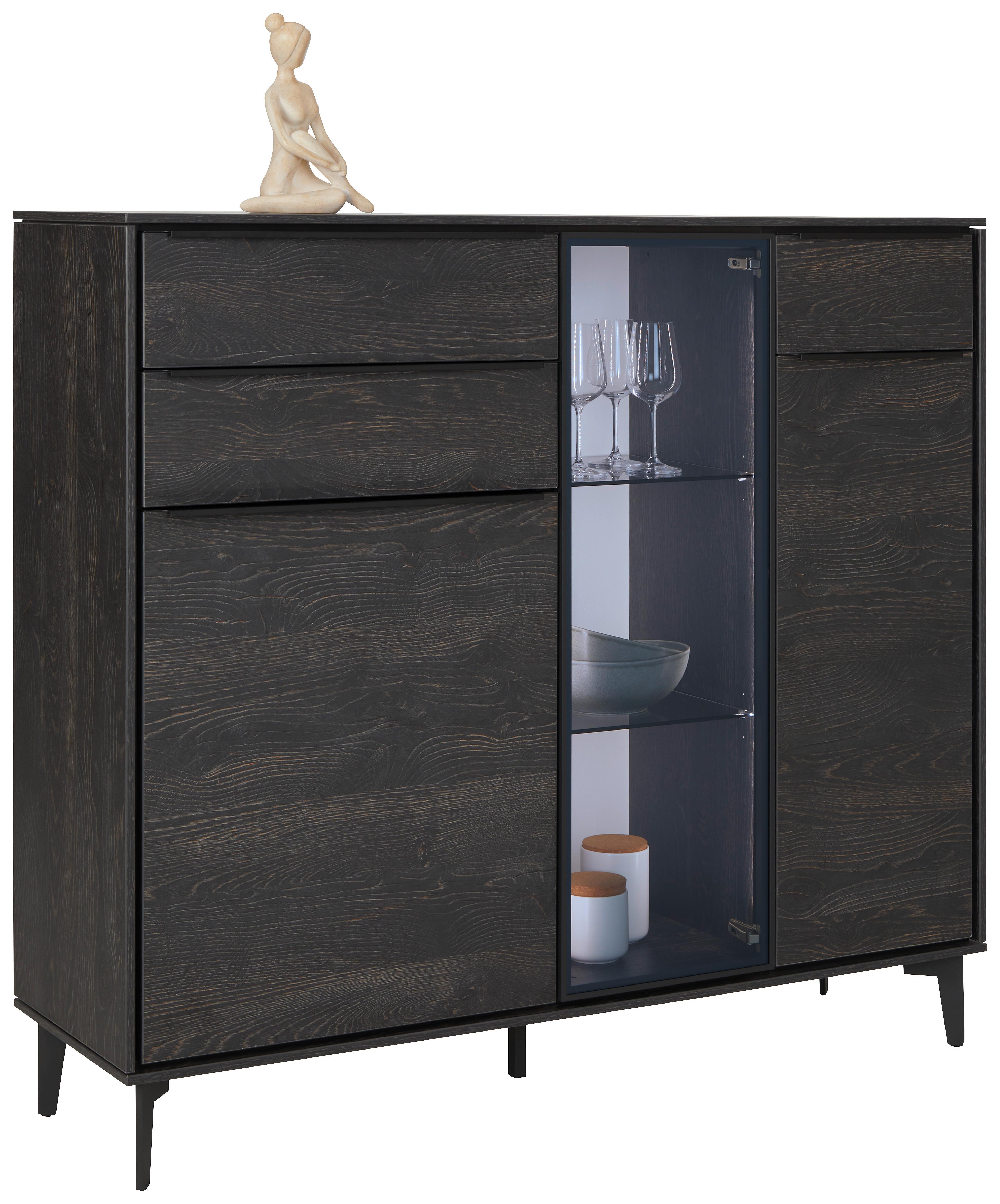 Highboard in Anthrazit. - Anthrazit/Schwarz, Modern, Glas/Holzwerkstoff (133/123/40cm) - Premium Living
