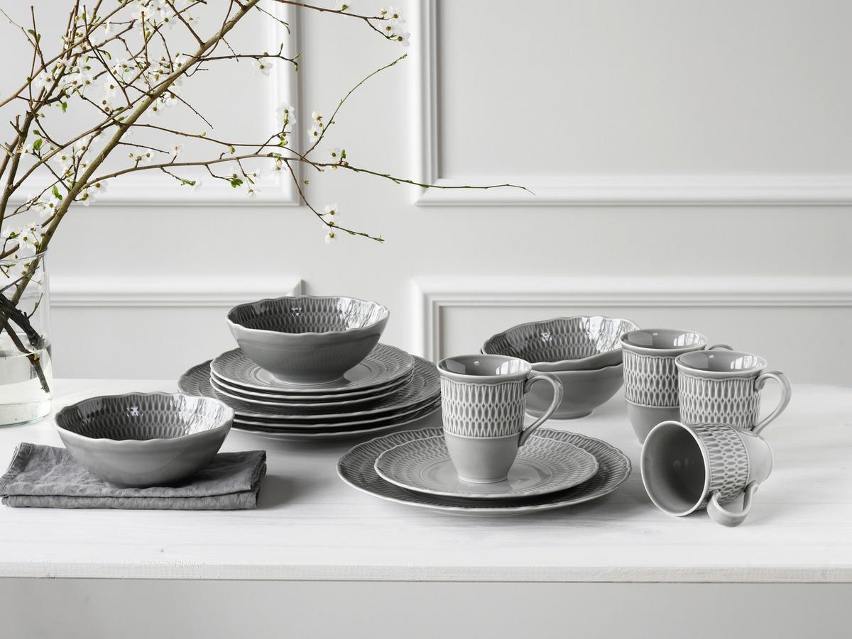 Kombinirani Servis Sofia, 16-Delni Set - svetlo siva, Design, keramika - Creatable
