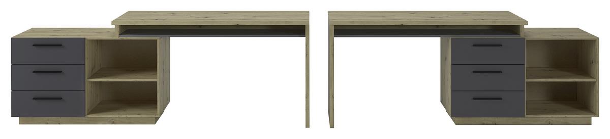 BIURKO ZESTAW GHIA - antracytowy/dąb artisan, Konventionell, materiał drewnopochodny (138/105/75cm) - Xora