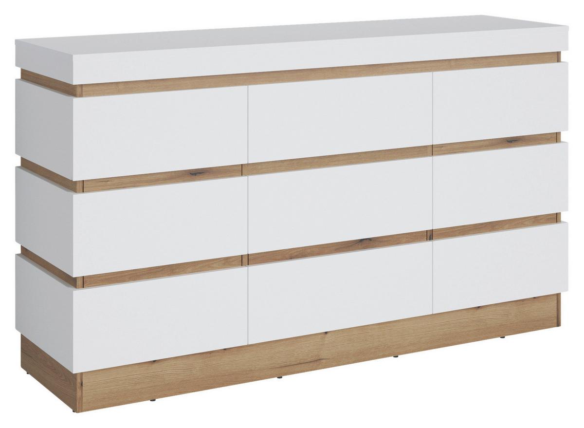 Comodă cu uși CALABRIA - alb/culoare lemn stejar, Trend, material pe bază de lemn (160,8/92,5/45cm) - Modern Living