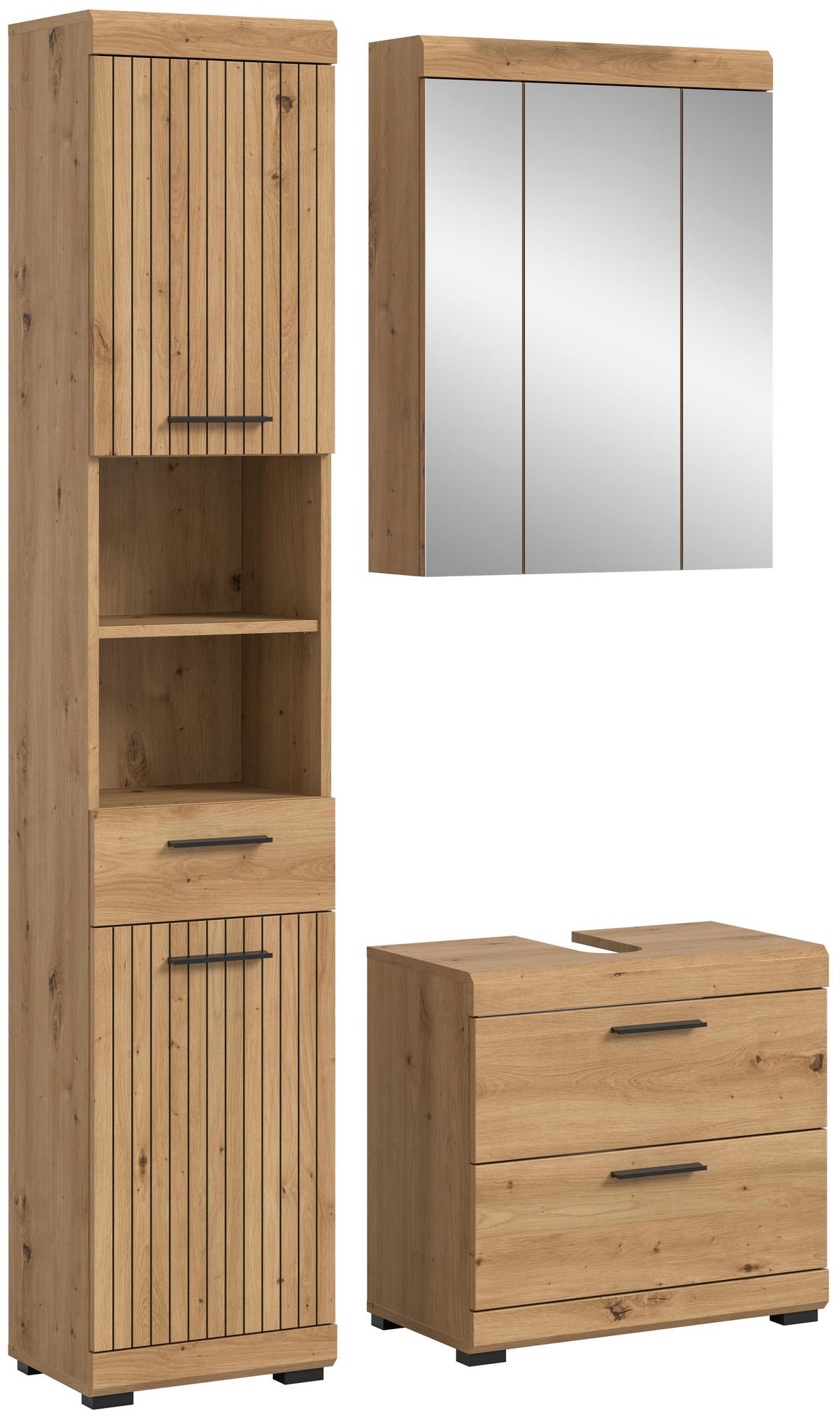 Badezimmer Scout Eiche Artisan 3-teilig - Schwarz/Eiche Artisan, Trend, Glas/Holzwerkstoff (97cm) - MID.YOU