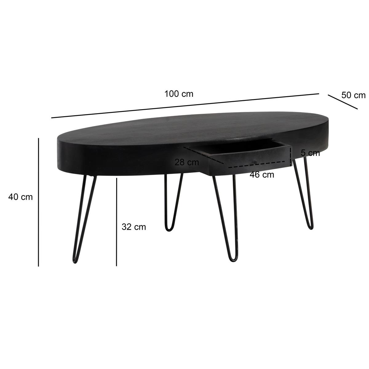 COUCHTISCH WL6.837 - Schwarz, Design, Holz/Metall (100/50/40cm) - MID.YOU