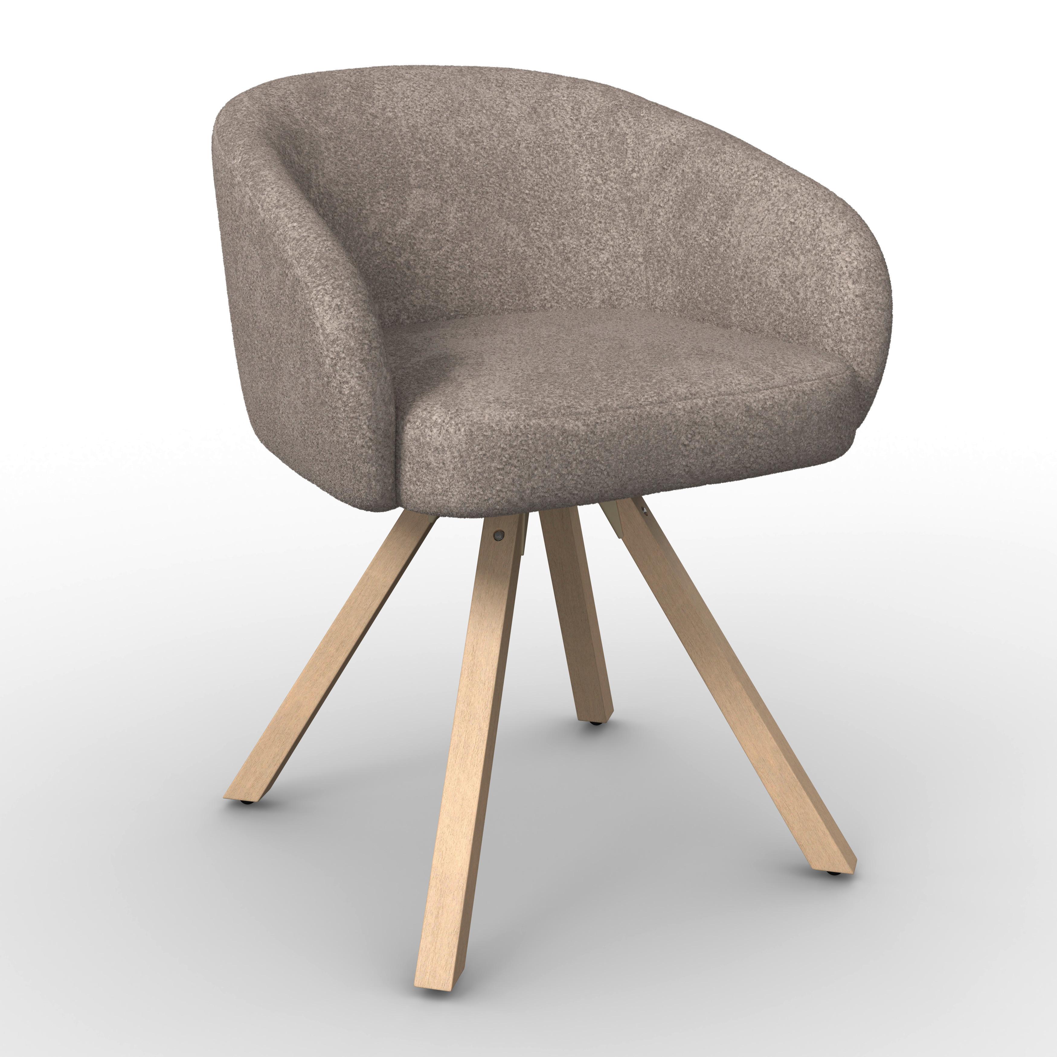 Armlehnstuhl Naya Braun Chenille Drehbar Gepolstert - Buchefarben/Braun, MODERN, Holz/Textil (62/65/81cm) - Bessagi Home