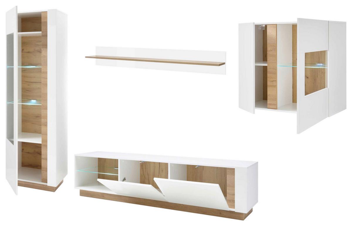 Wohnwand Clair Weiß/Eichefarben - Eichefarben/Weiß, Design, Glas/Holzwerkstoff (315/194/40cm) - MID.YOU