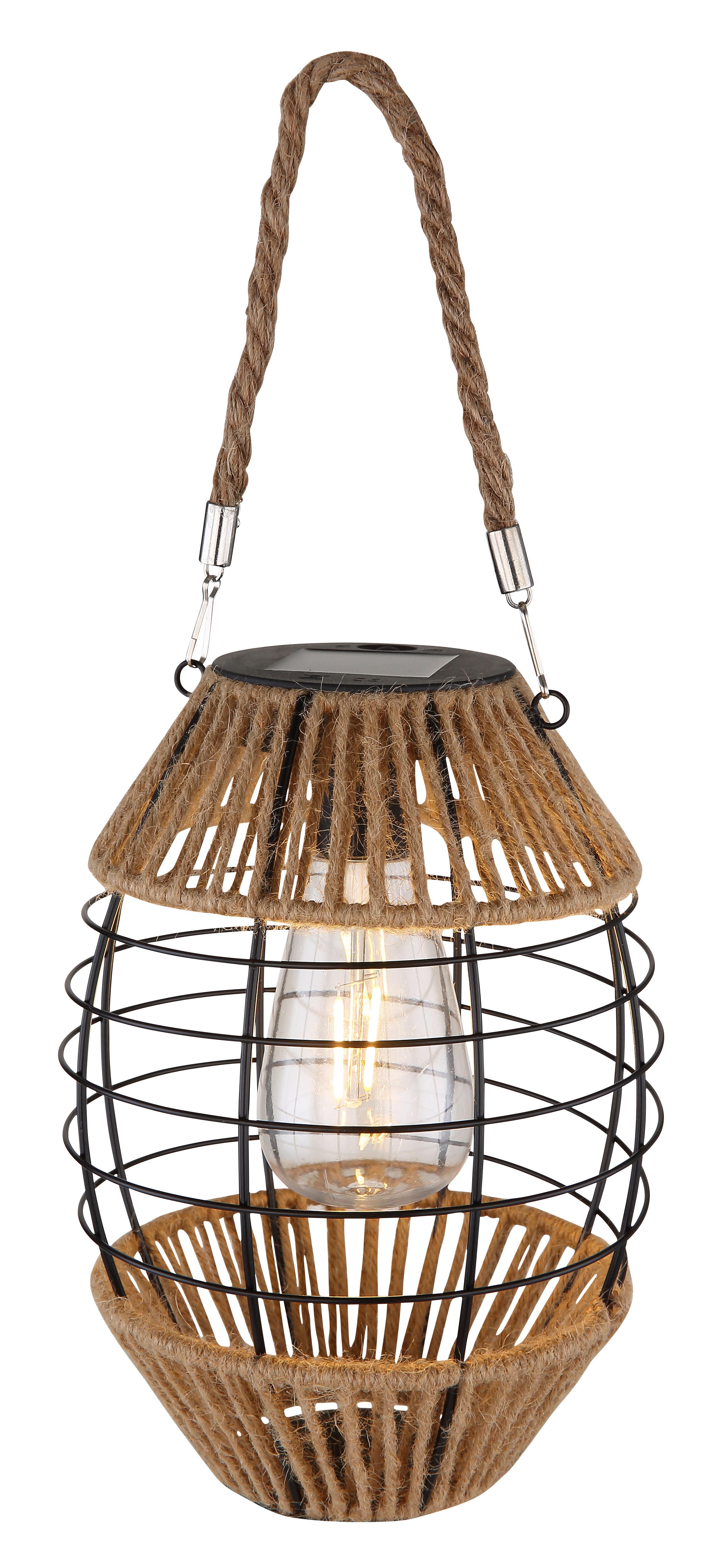 Solarna Svetilka Lantern, S Sijalko - črna/naravne barve, Natur, kovina/umetna masa (16,5/40,5cm) - Globo