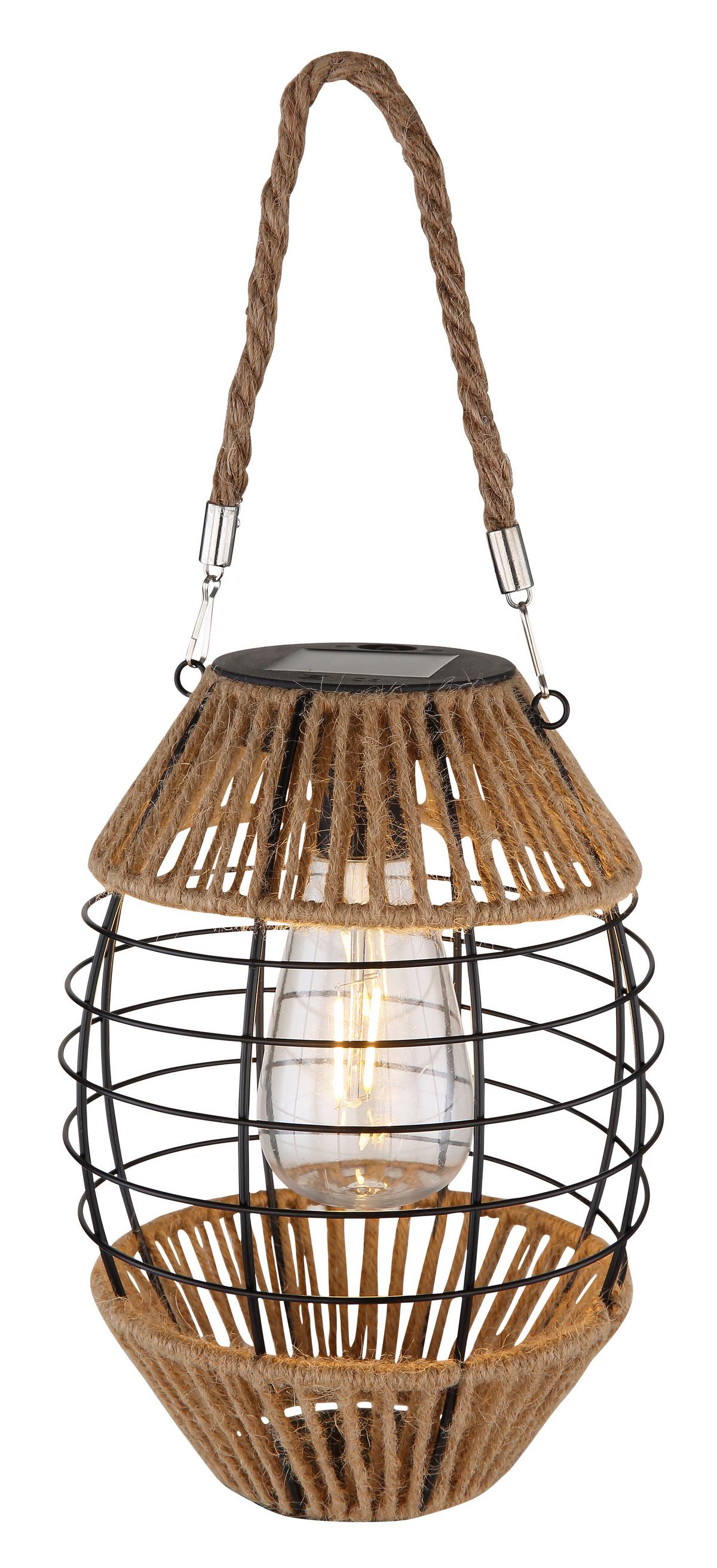 Solarna Svetilka Lantern, S Sijalko - črna/naravne barve, Natur, kovina/umetna masa (16,5/40,5cm) - Globo