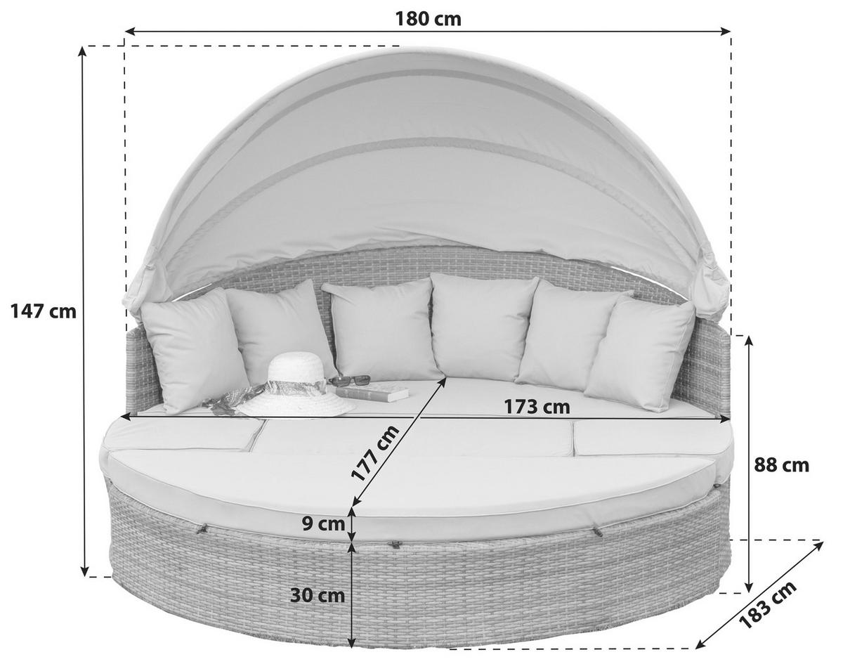 Vrtni Ležalnik Riva, Blazine - bež/naravne barve, Konvencionalno, kovina/umetna masa (180/88/183cm) - Gardenson