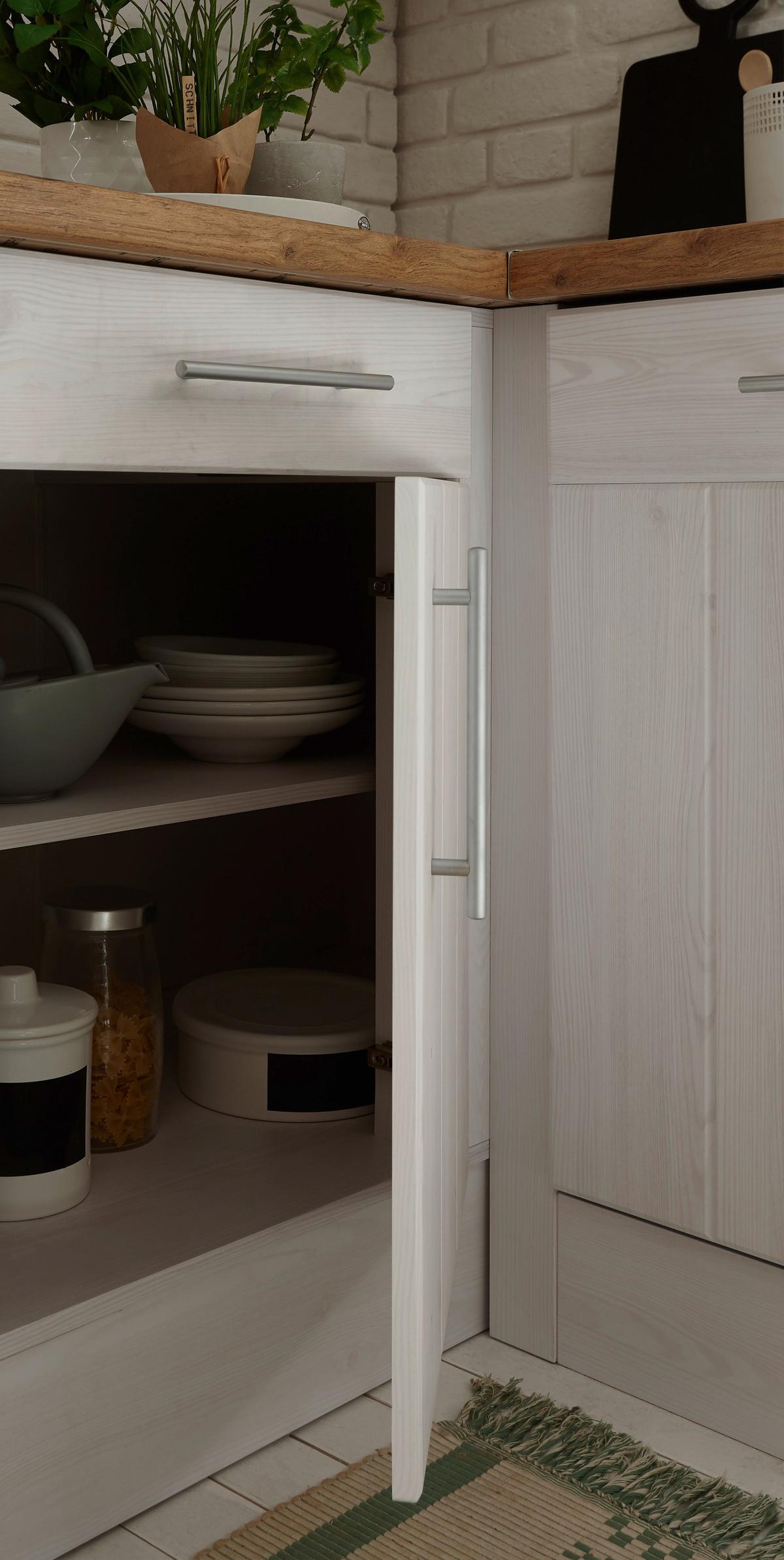 Eckküche Anton Landhaus ohne Geräte ca. 280x172cm Weiß - Wildeiche/Edelstahlfarben, Basics, Holzwerkstoff/Metall (280/172cm) - Respekta