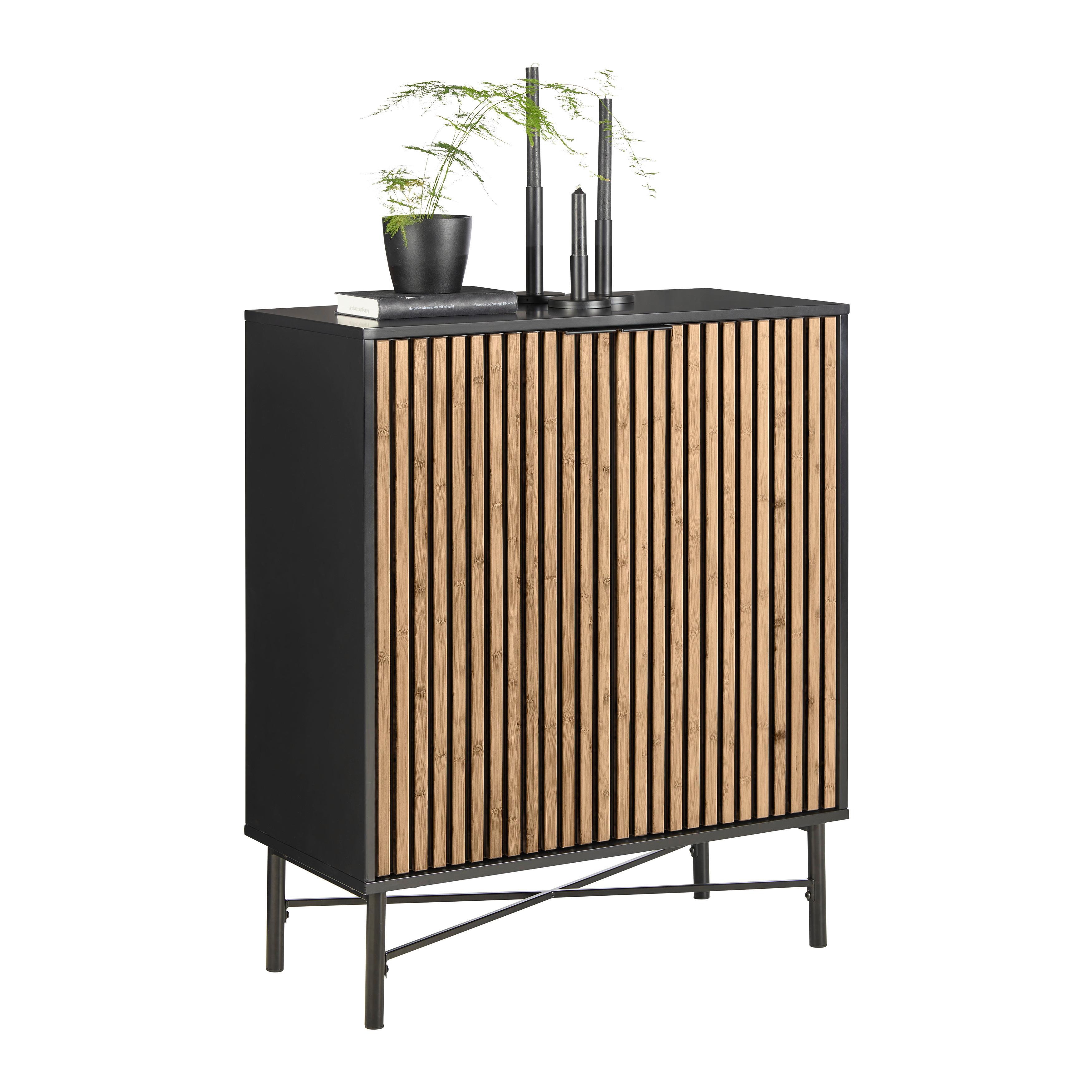 Kommode Madrid Schwarz/Naturfarben massiv - Eichefarben/Schwarz, Modern, Holz/Holzwerkstoff (76/90/35cm) - Mömax