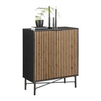 Kommode Madrid Schwarz/Naturfarben massiv - Eichefarben/Schwarz, Modern, Holz/Holzwerkstoff (76/90/35cm) - Mömax