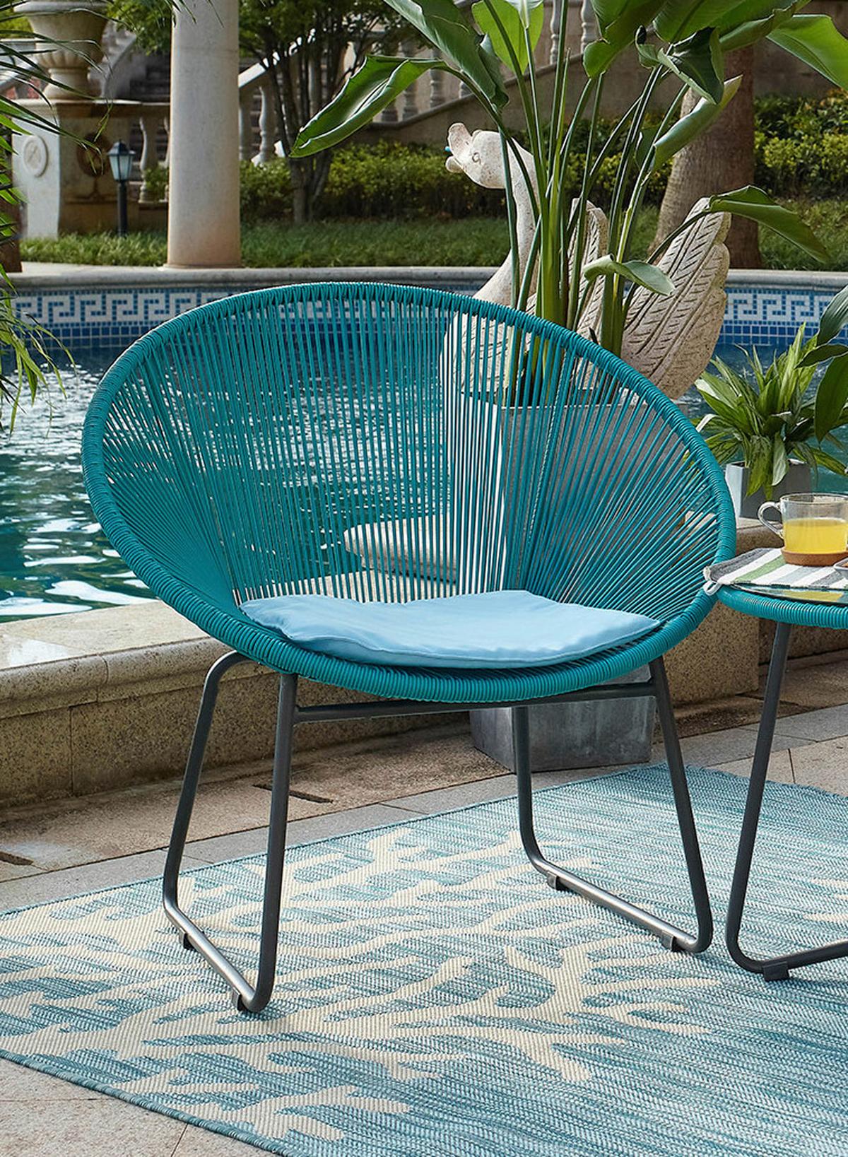 Gartenset 3-tlg. Türkis/Schwarz - Türkis/Schwarz, Design, Glas/Kunststoff - Gardenson