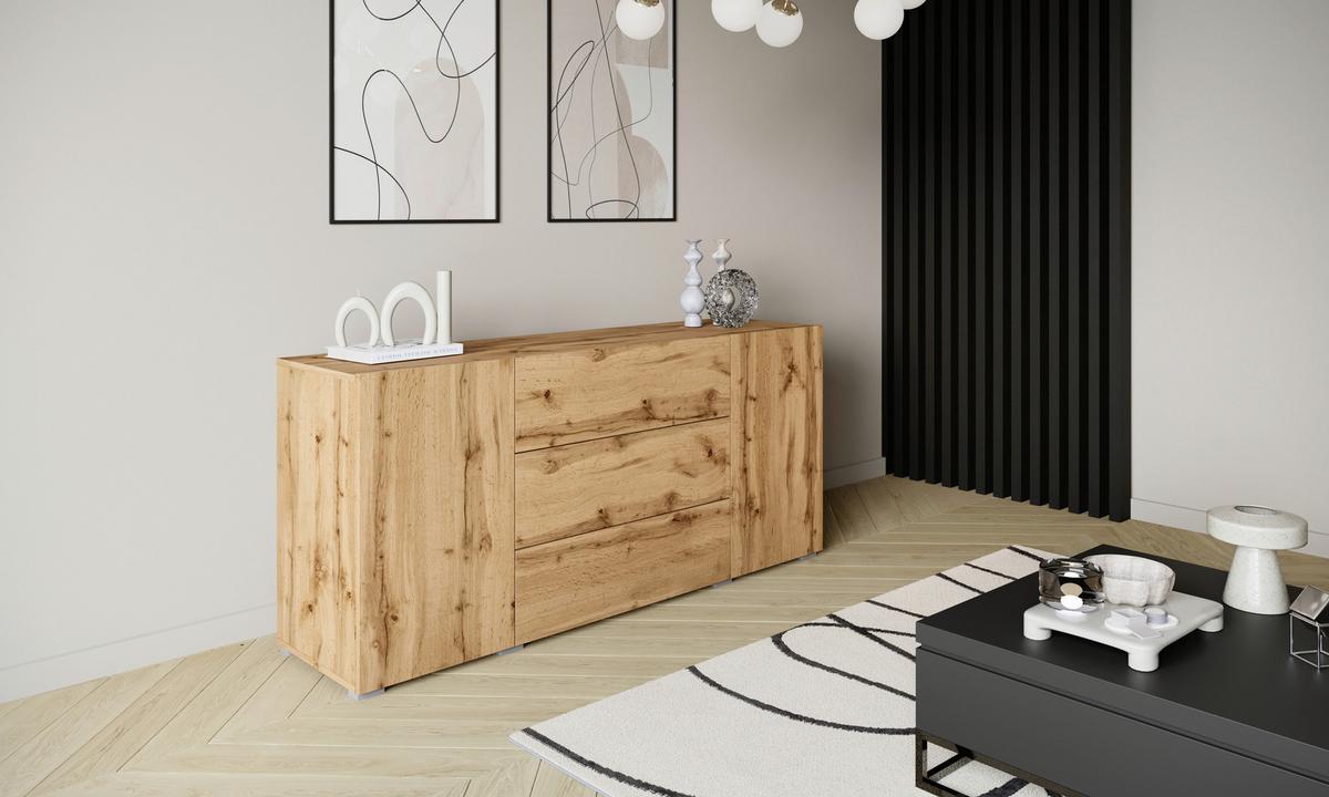 Sideboard 150cm Berlin 150 Wotan Eiche Dekor - Eiche Wotan/Grau, Design, Holzwerkstoff/Kunststoff (150/68/38,5cm) - P & B