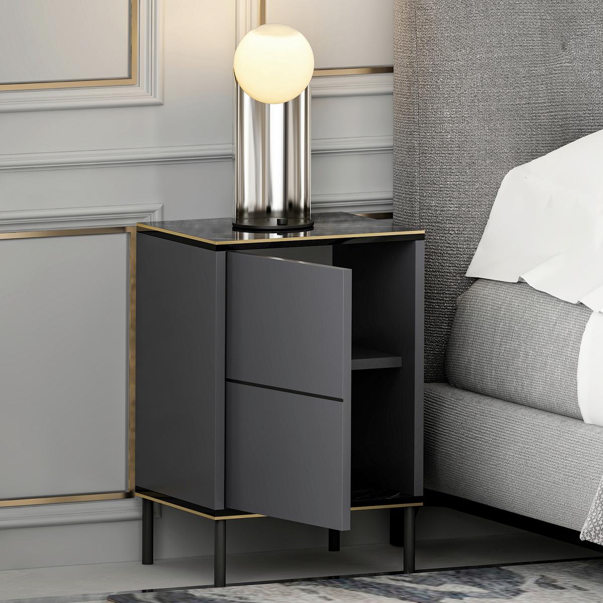 NACHTTISCH IMAJ NACHTTISCH - Anthrazit/Schwarz, Design, Holzwerkstoff/Metall (40/60/35cm) - Livetastic