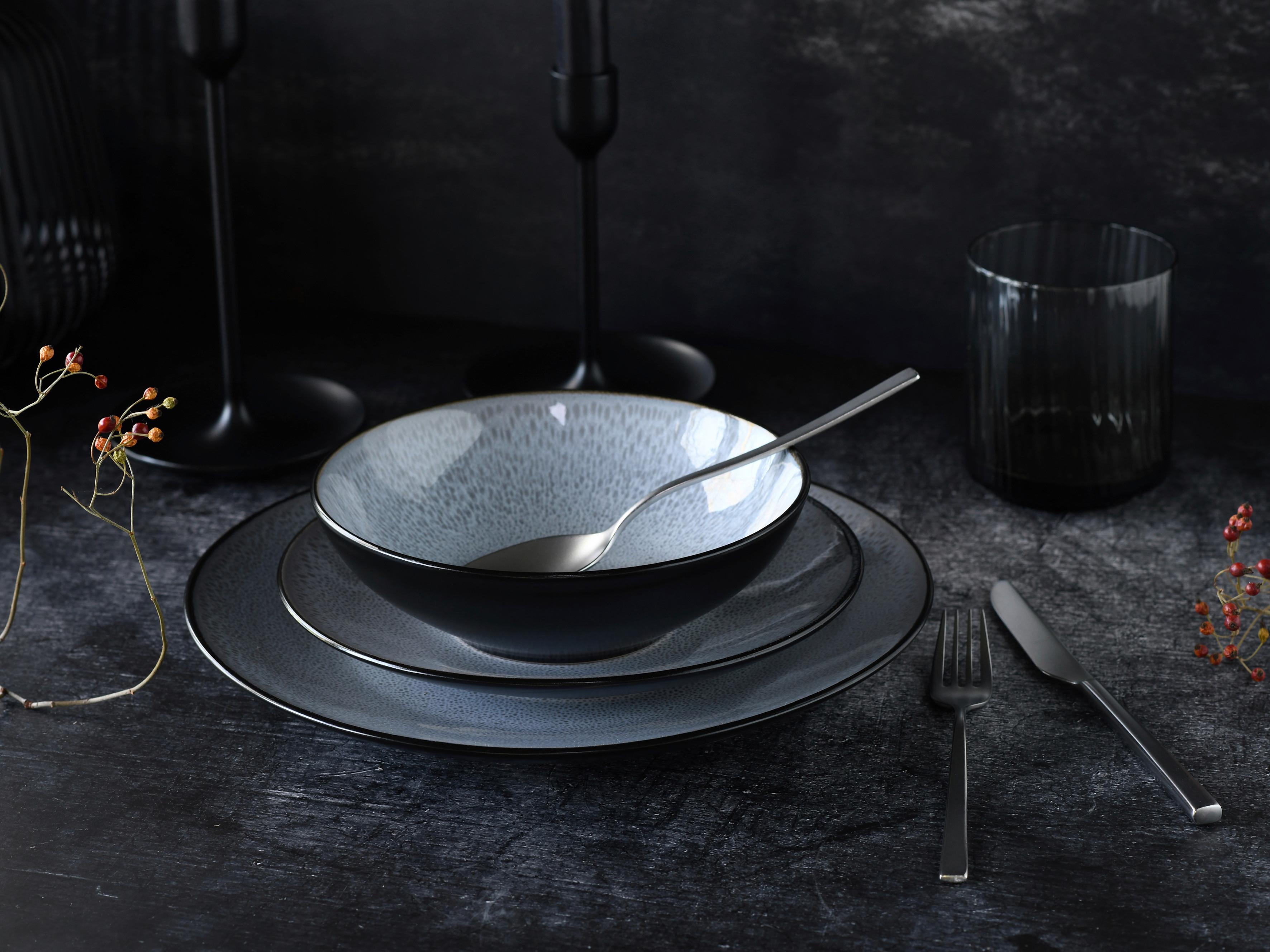 Jedilni Servis Malmö, 12-Delni - črna/sivobela, Basics, keramika - Creatable