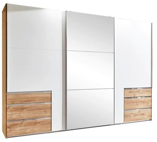 Schwebetürenschrank Level 36A ca. 300x216 cm Eiche m.Spiegel - Chromfarben/Eichefarben, MODERN, Glas/Holzwerkstoff (300/216/65cm) - MID.YOU