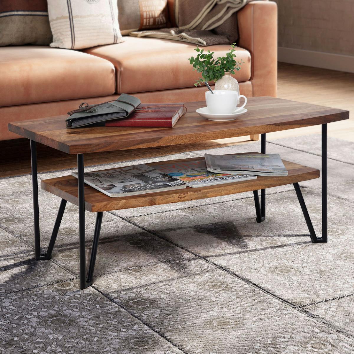 Klubska Miza Wl6.720 - črna/rjava, Design, kovina/les (90/50/40cm) - MID.YOU