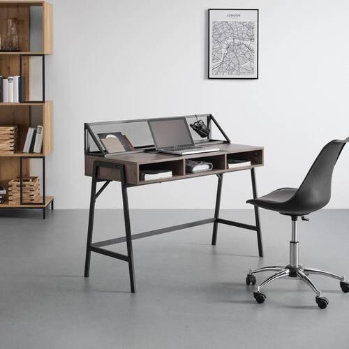 Schreibtisch Lena Nuss MDF ca. 110x50 cm - Nussbaumfarben/Schwarz, MODERN, Metall (110/50/96cm) - Bessagi Home