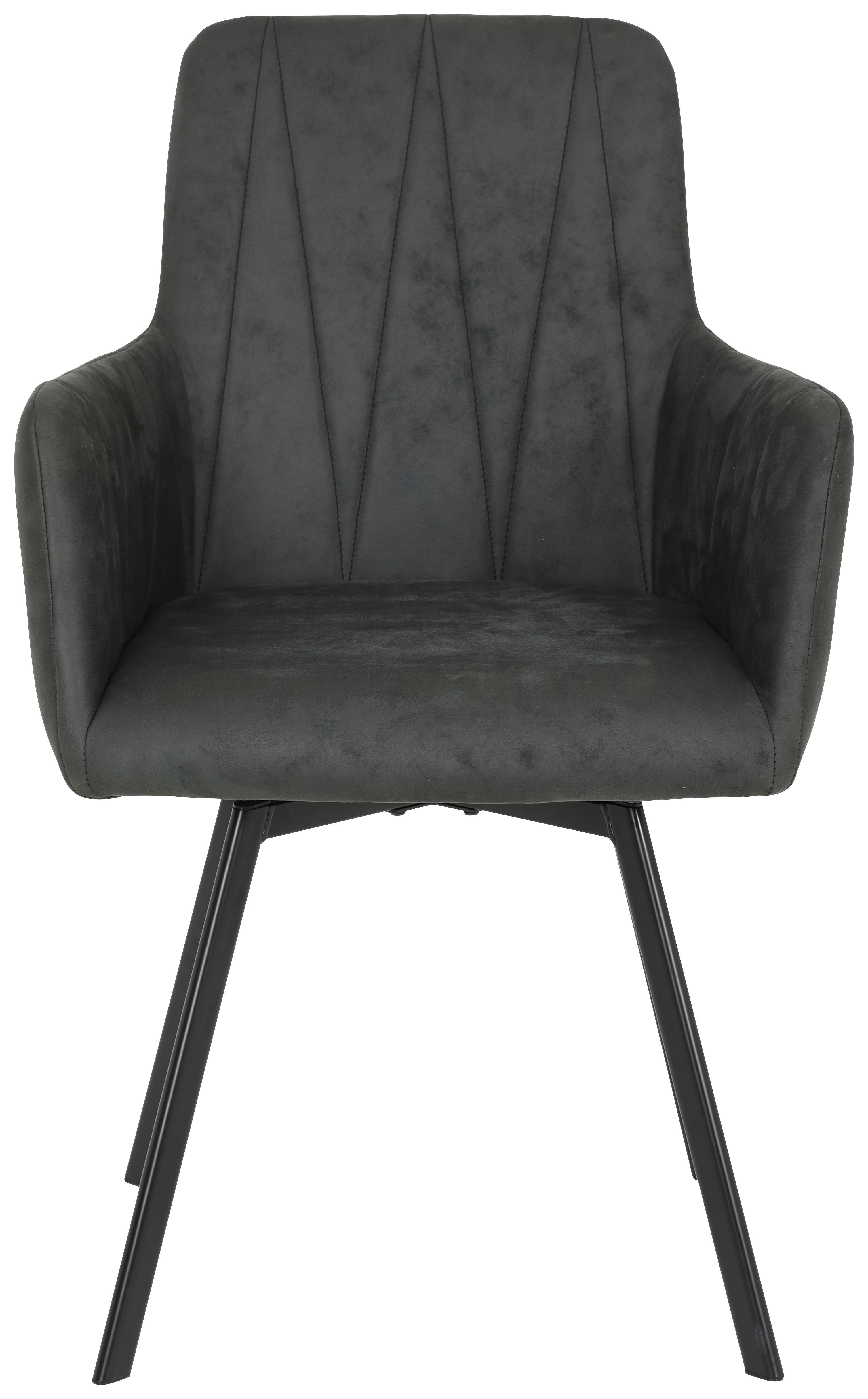 Armlehnstuhl Gesa S Anthrazit gepolstert drehbar 2er-Set - Anthrazit/Schwarz, MODERN, Textil/Metall (58/88/63cm) - MID.YOU
