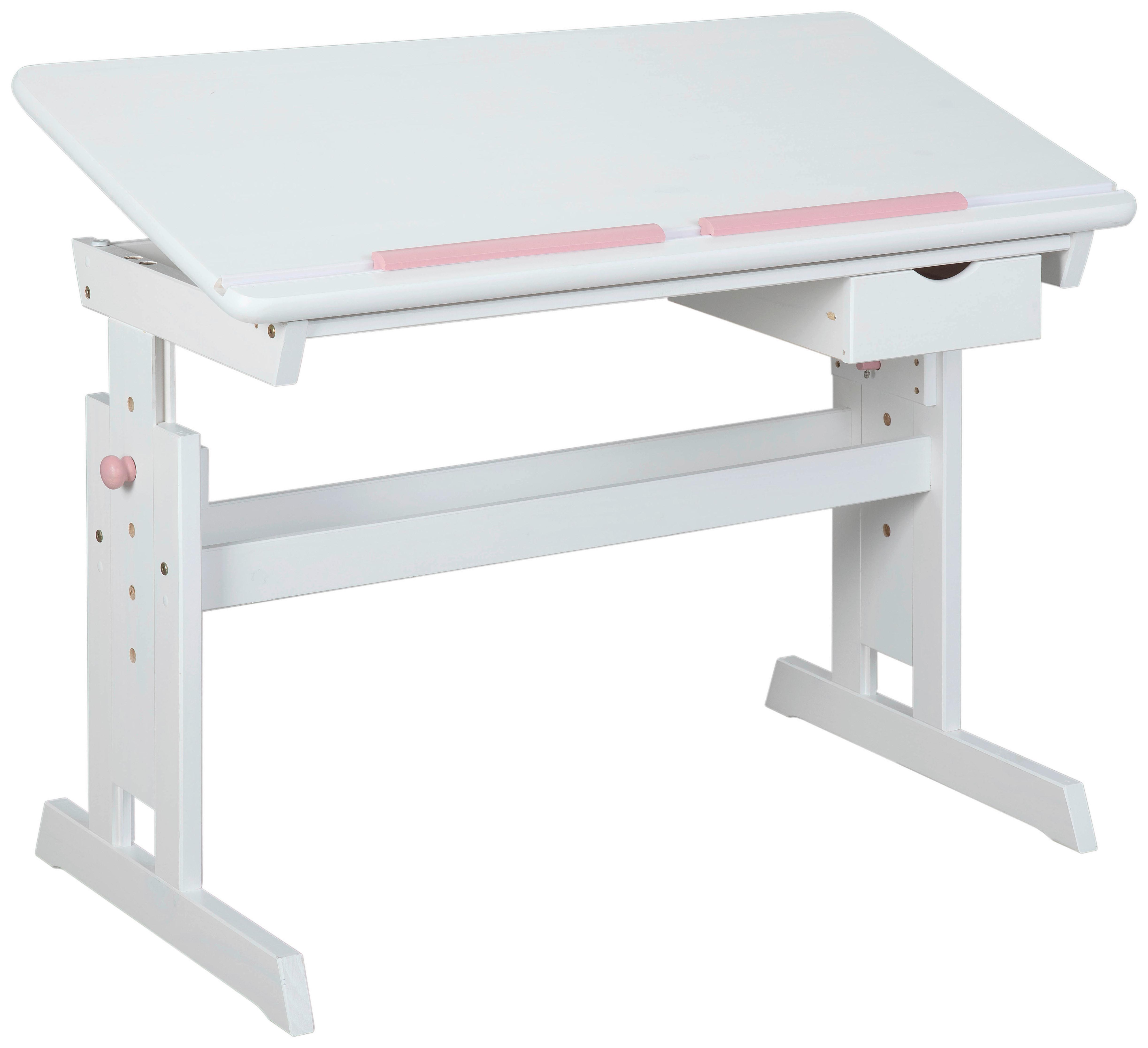 Jugendschreibtisch Baru Weiß/Rosa/Blau - Blau/Rosa, Basics, Holz/Holzwerkstoff (109/55/63-96cm) - MID.YOU